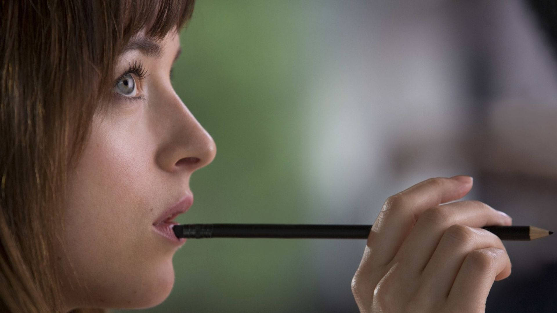 Dakota Johnson, pencil, profile, Full HD Desktop Wallpaper