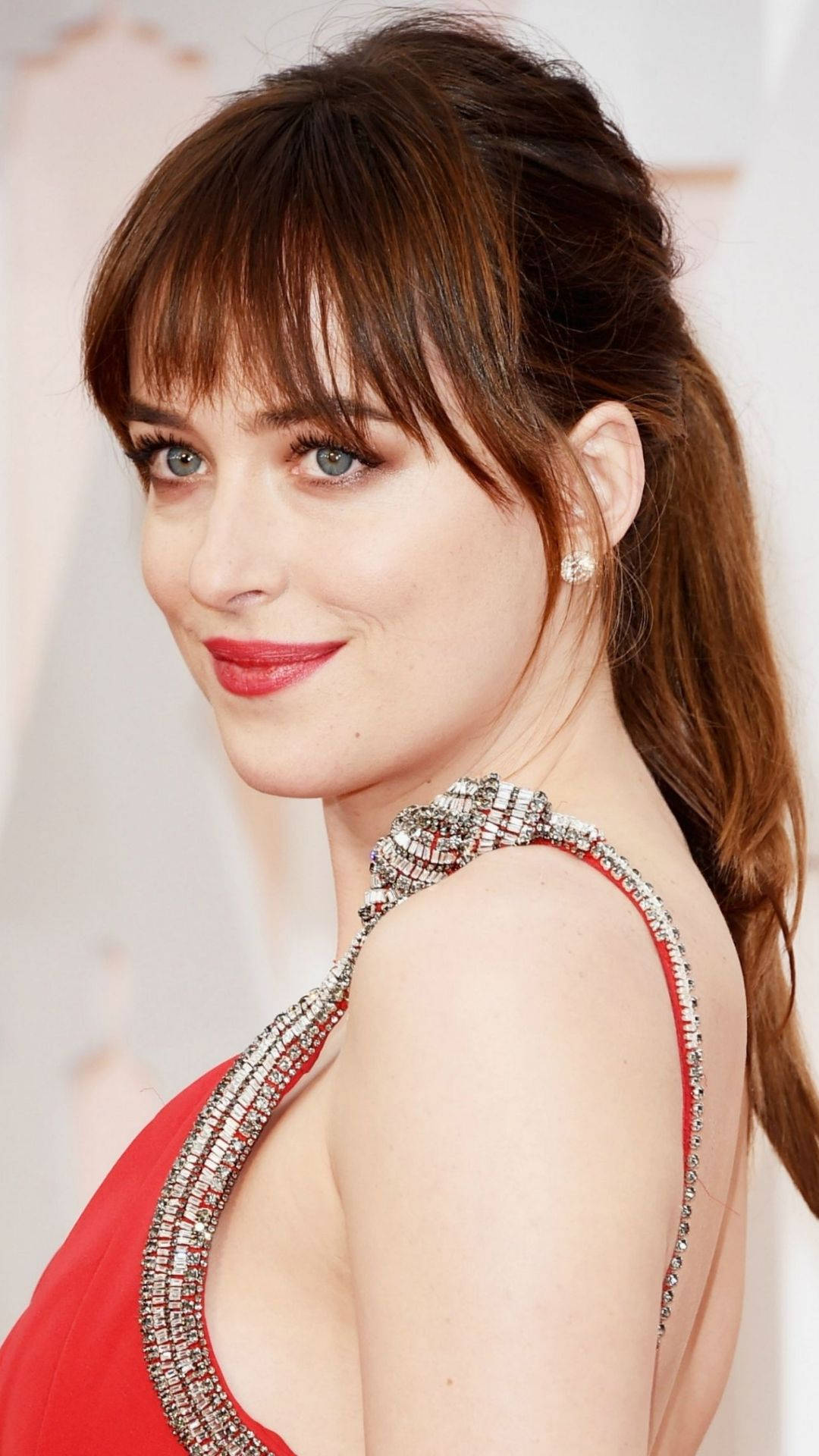 Dakota Johnson, brown hair, bangs, Full HD Phone Wallpaper