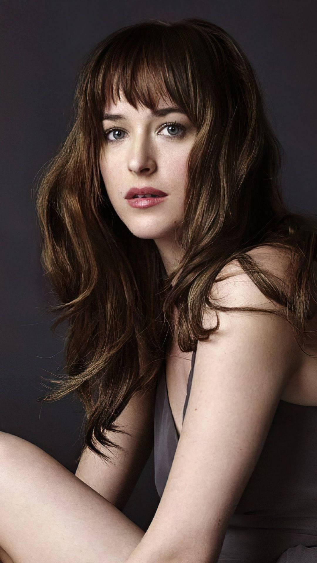 Dakota Johnson, brown hair, bangs, Full HD Phone Wallpaper