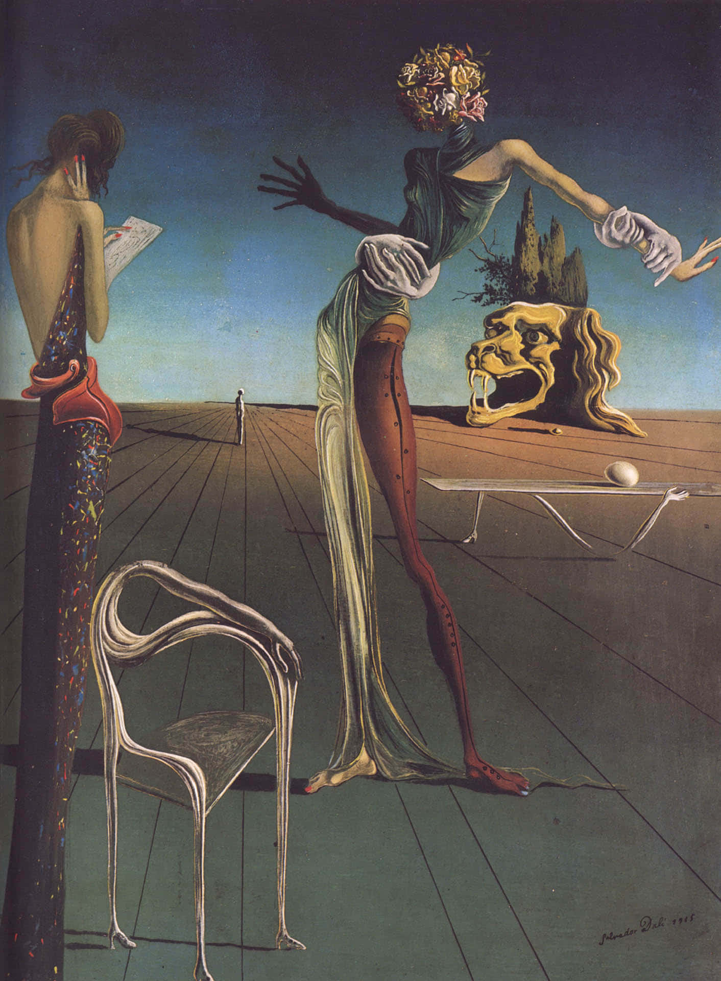 Dali, floral head, elongated limbs, Full HD Phone Wallpaper