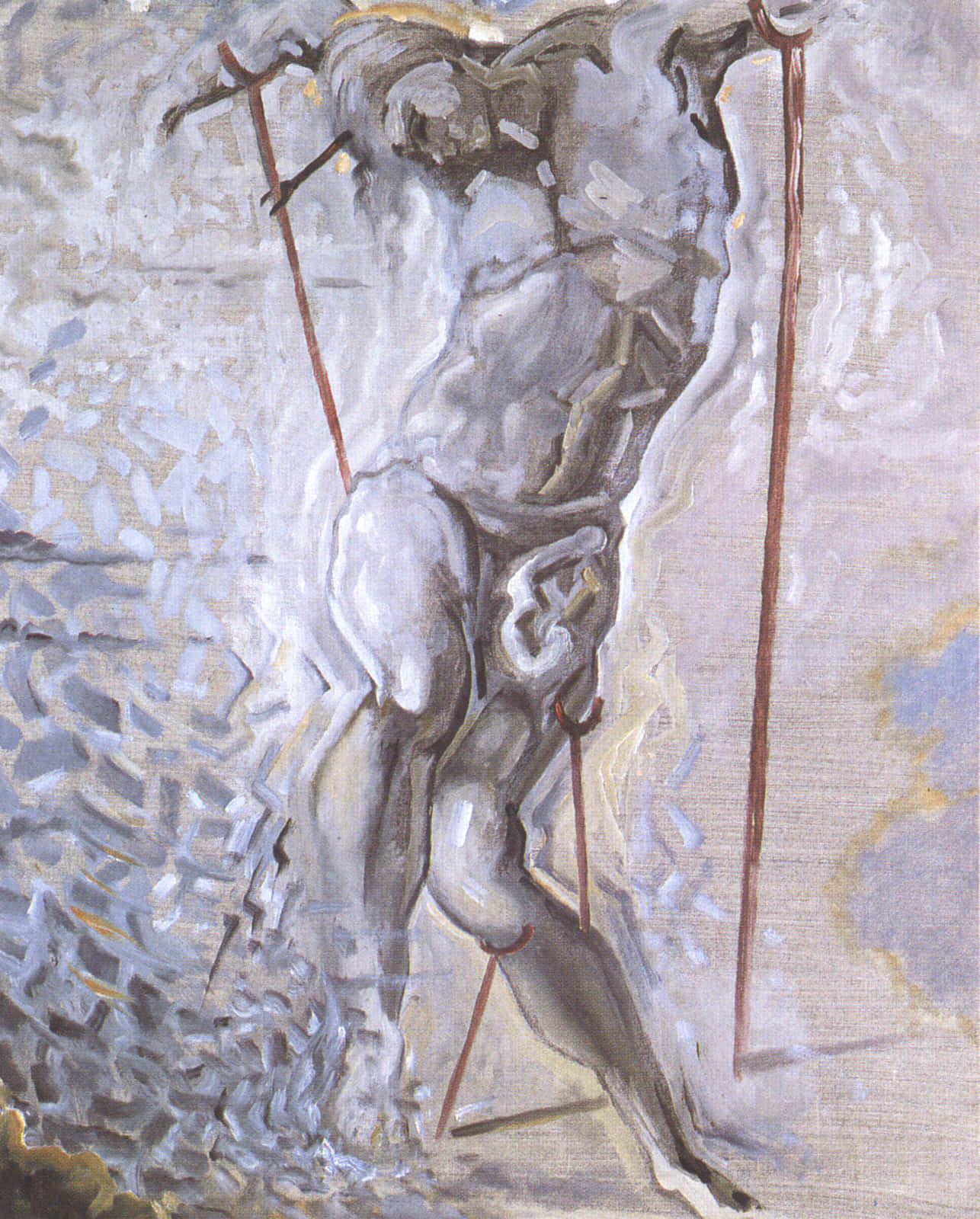 Dali, nude figure, skis, HD Phone Wallpaper
