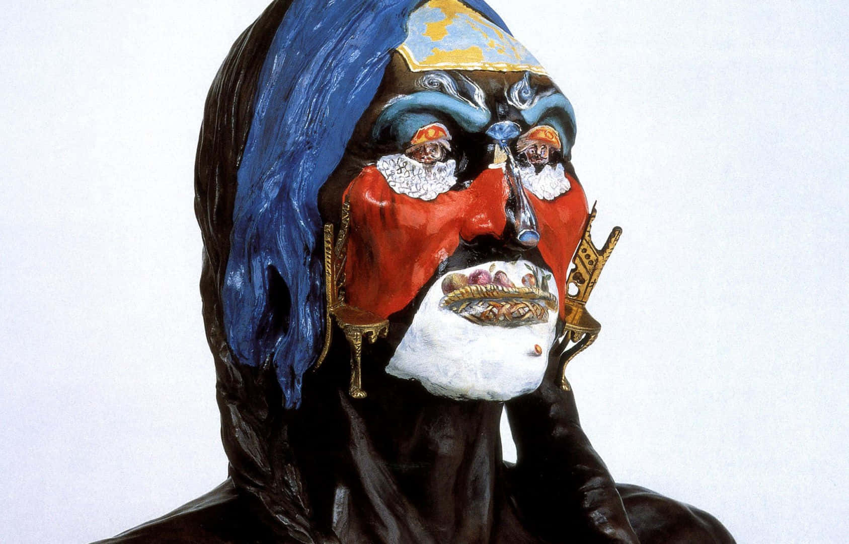 Dali, blue and red face, blue hair, HD Desktop Wallpaper