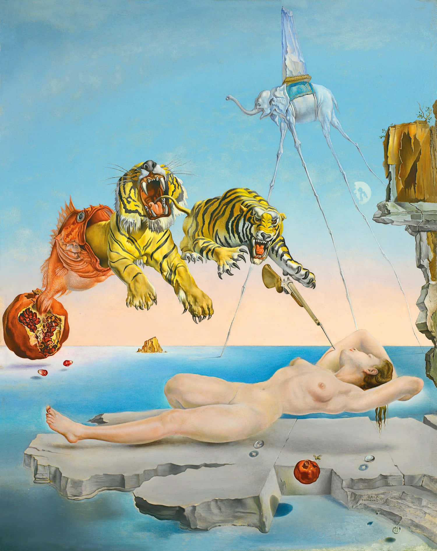 Dali, nude woman, rock, HD Phone Wallpaper