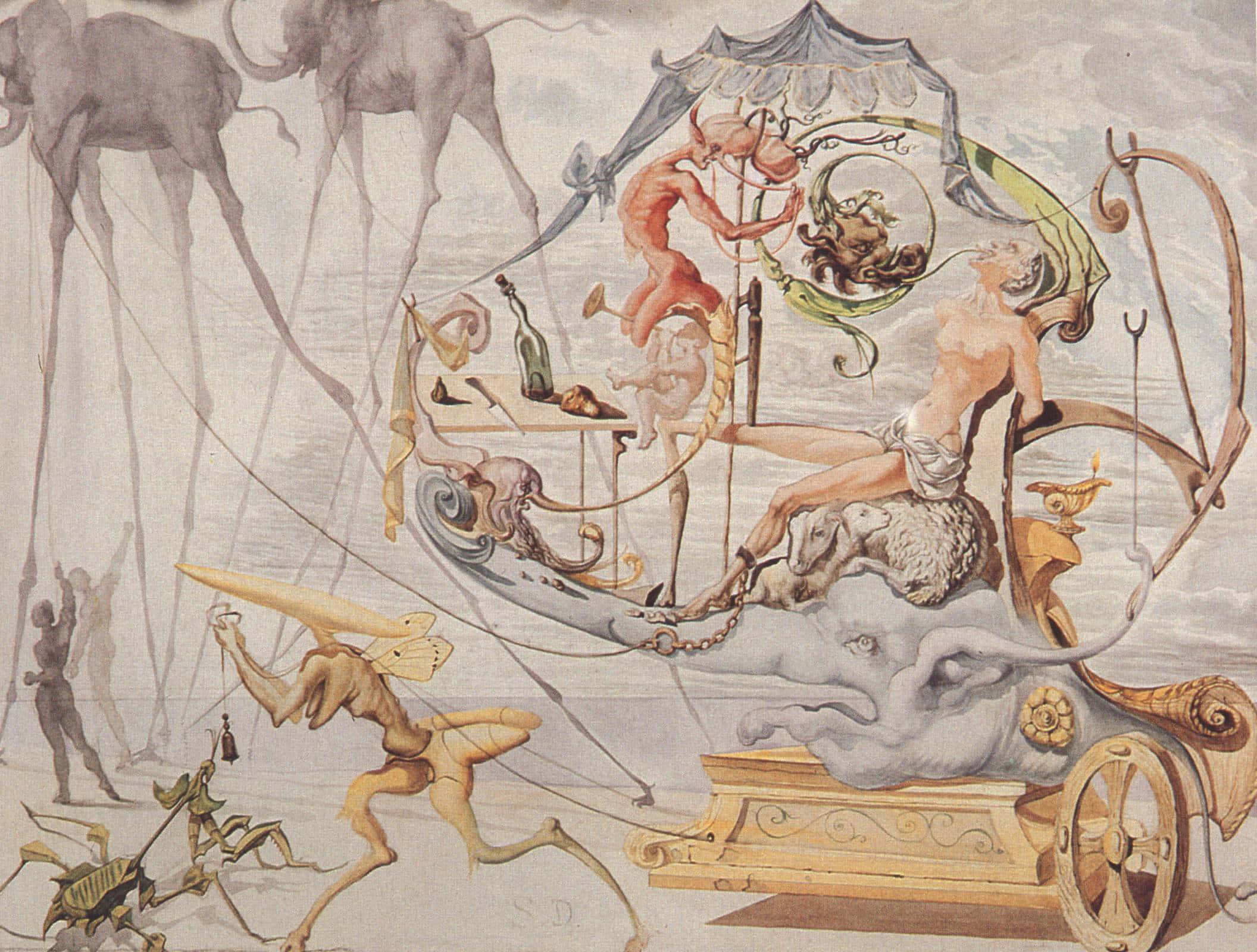 Dali, surreal watercolor, fantastical creatures, Full HD Desktop Wallpaper