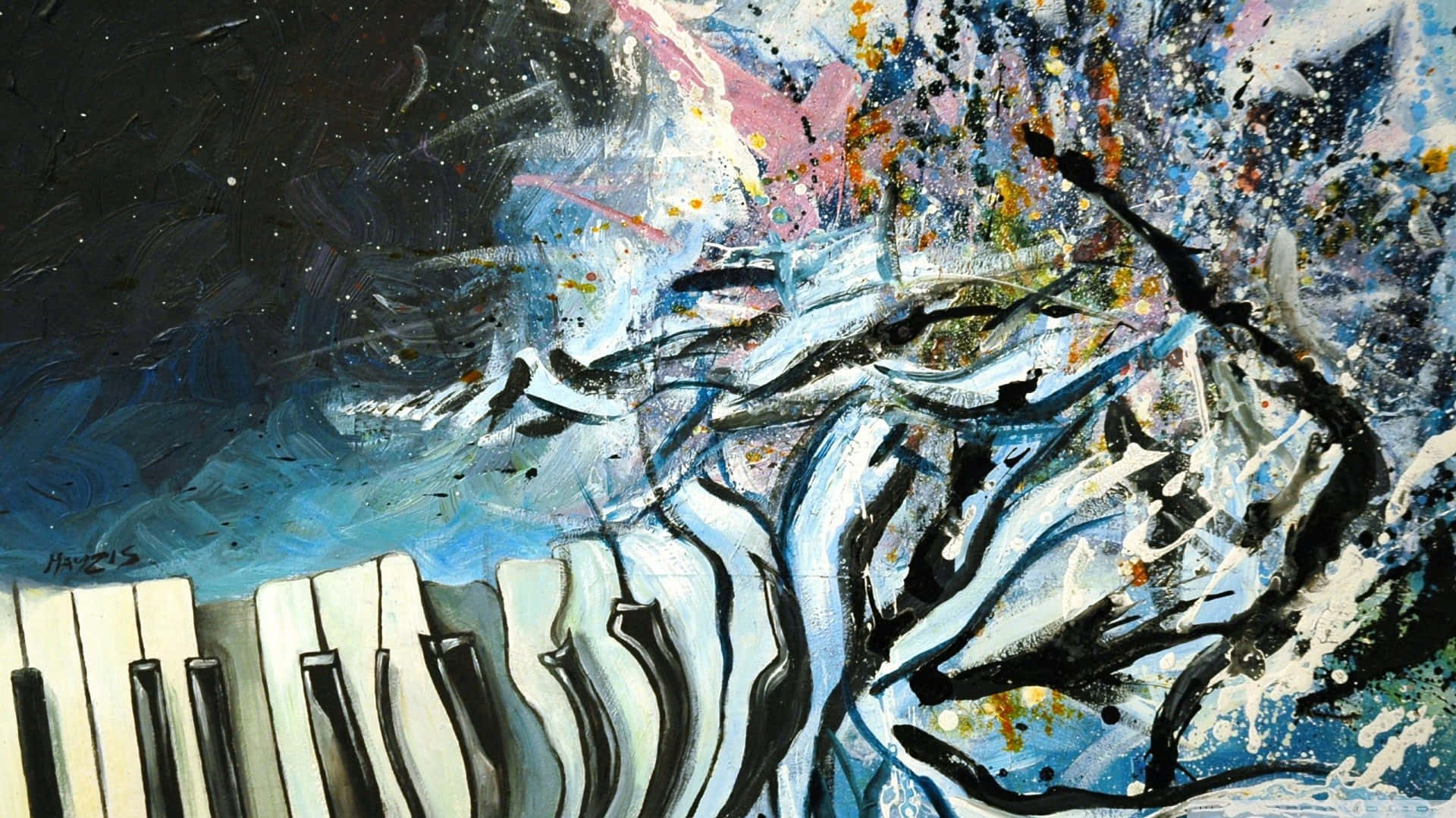 Dali, piano, blue, Full HD Desktop Wallpaper