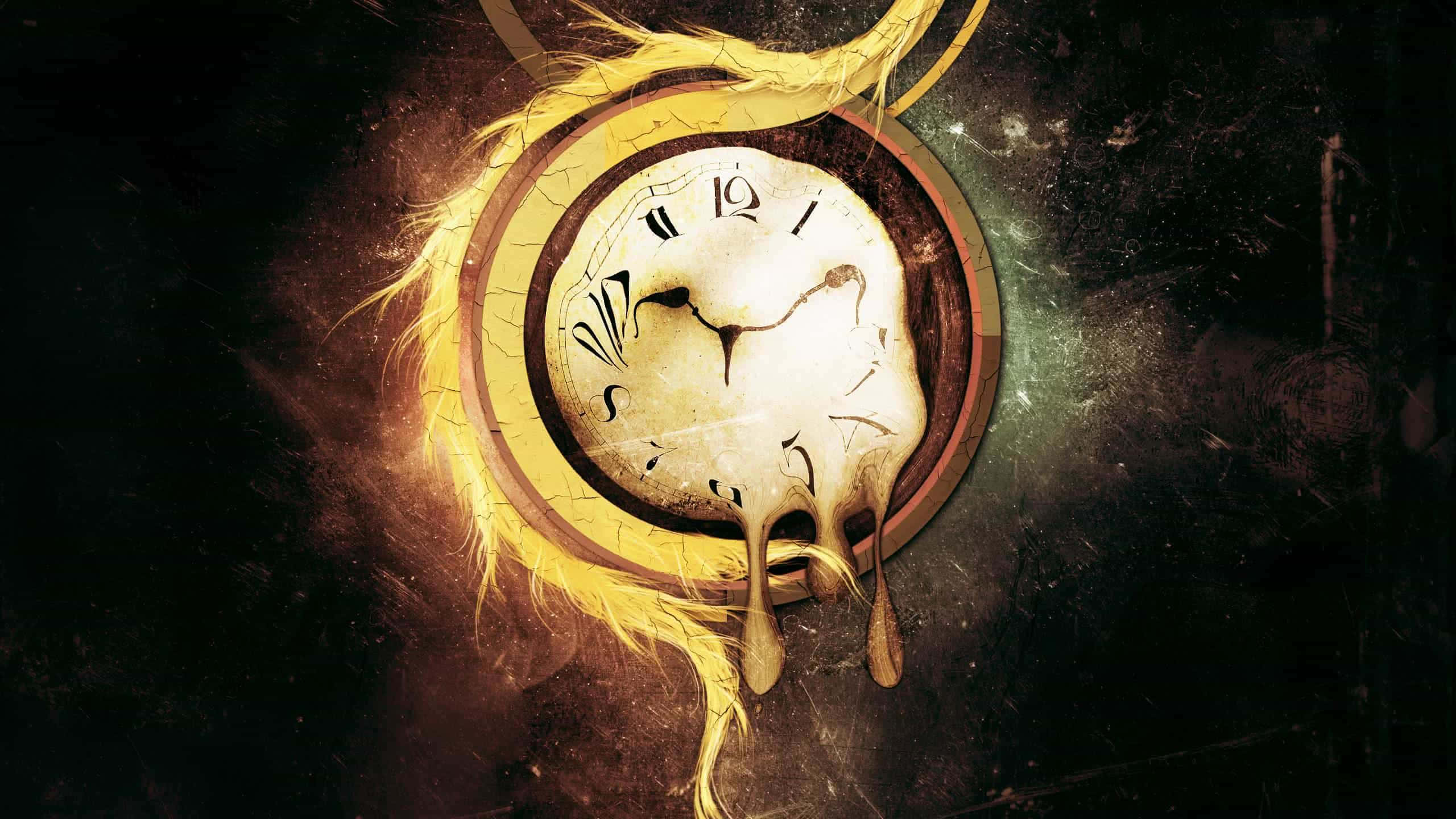 Dali, melting clock, cracked face, 2K Desktop Wallpaper