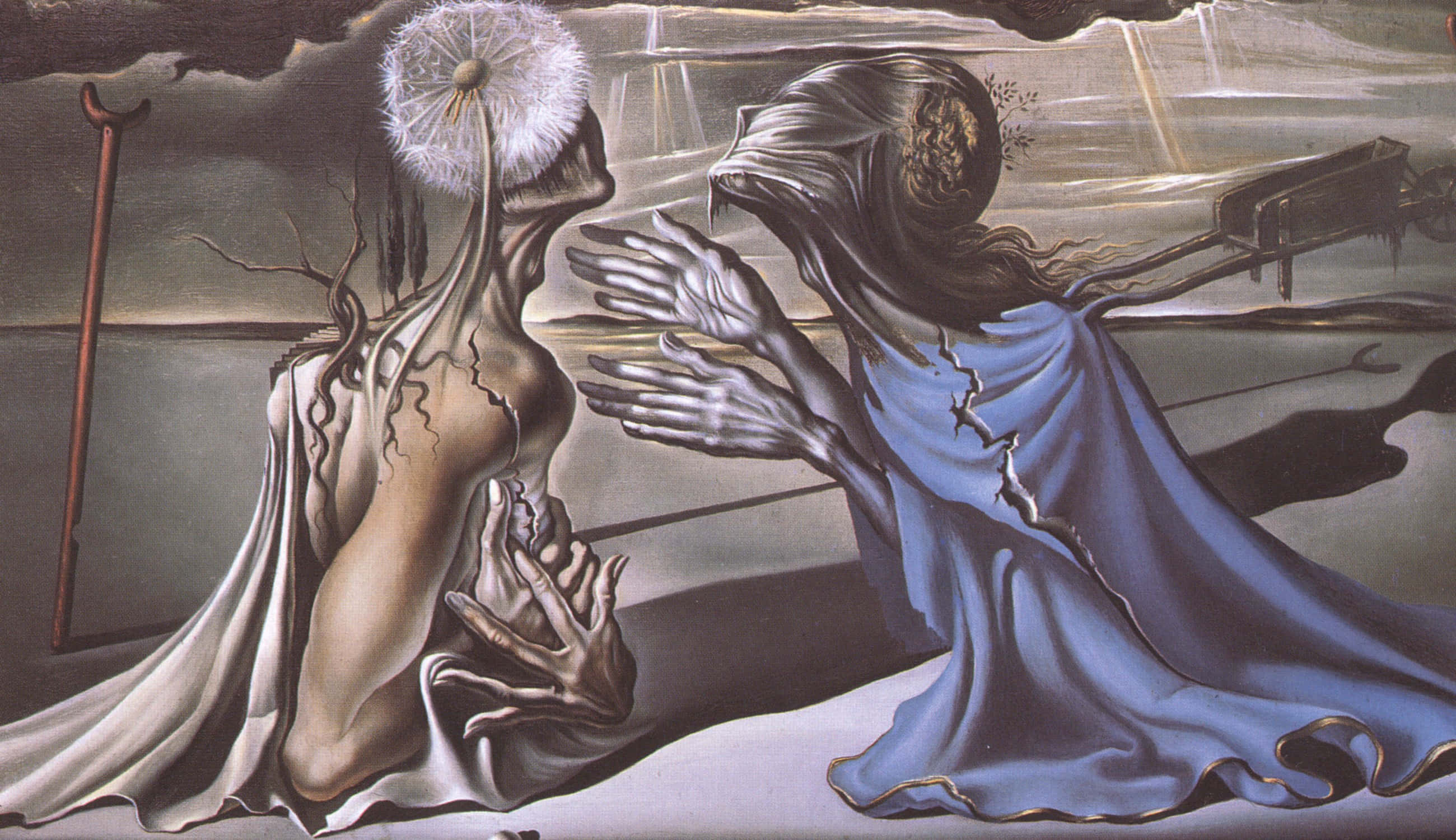 Dali, dandelion heads, skull heads, 2K Desktop Wallpaper