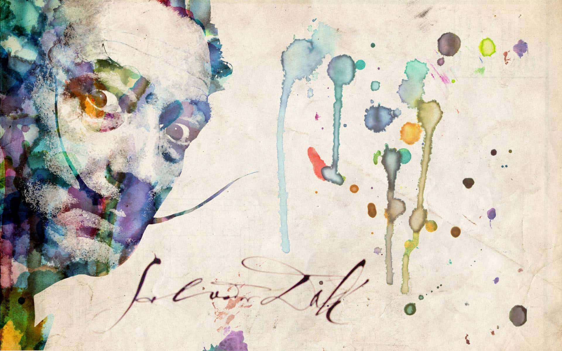 Dali, watercolor portrait, man's face, Full HD Desktop Wallpaper