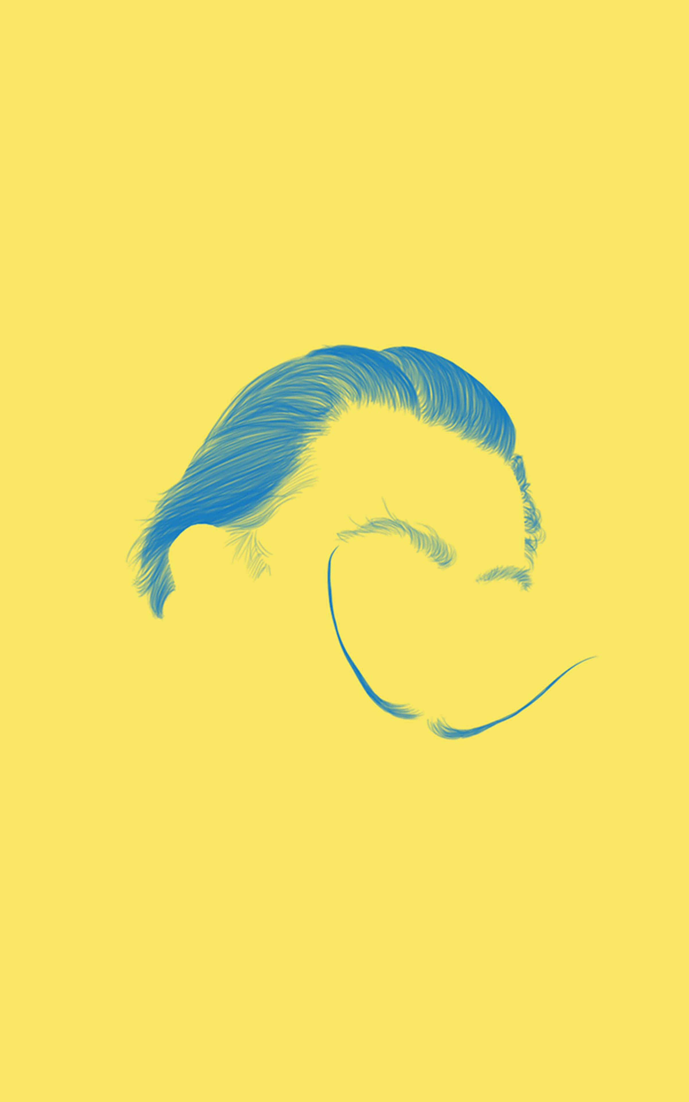 Dali, blue hair, yellow background, 4K Phone Wallpaper