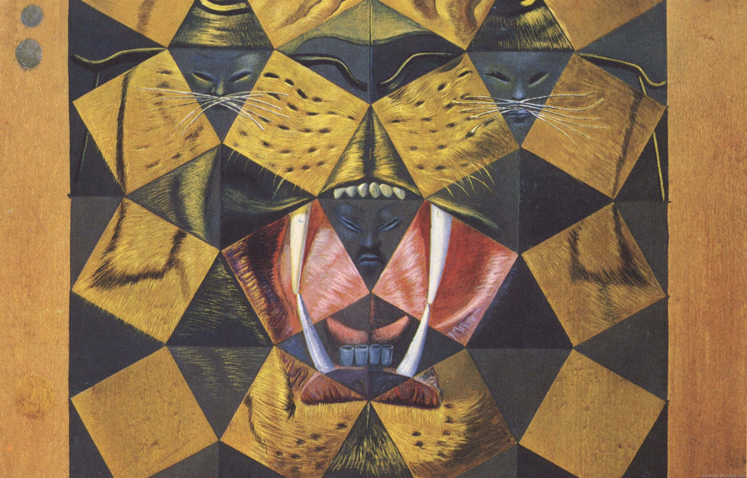 Dali, tiger, geometric cubist, Full HD Desktop Wallpaper