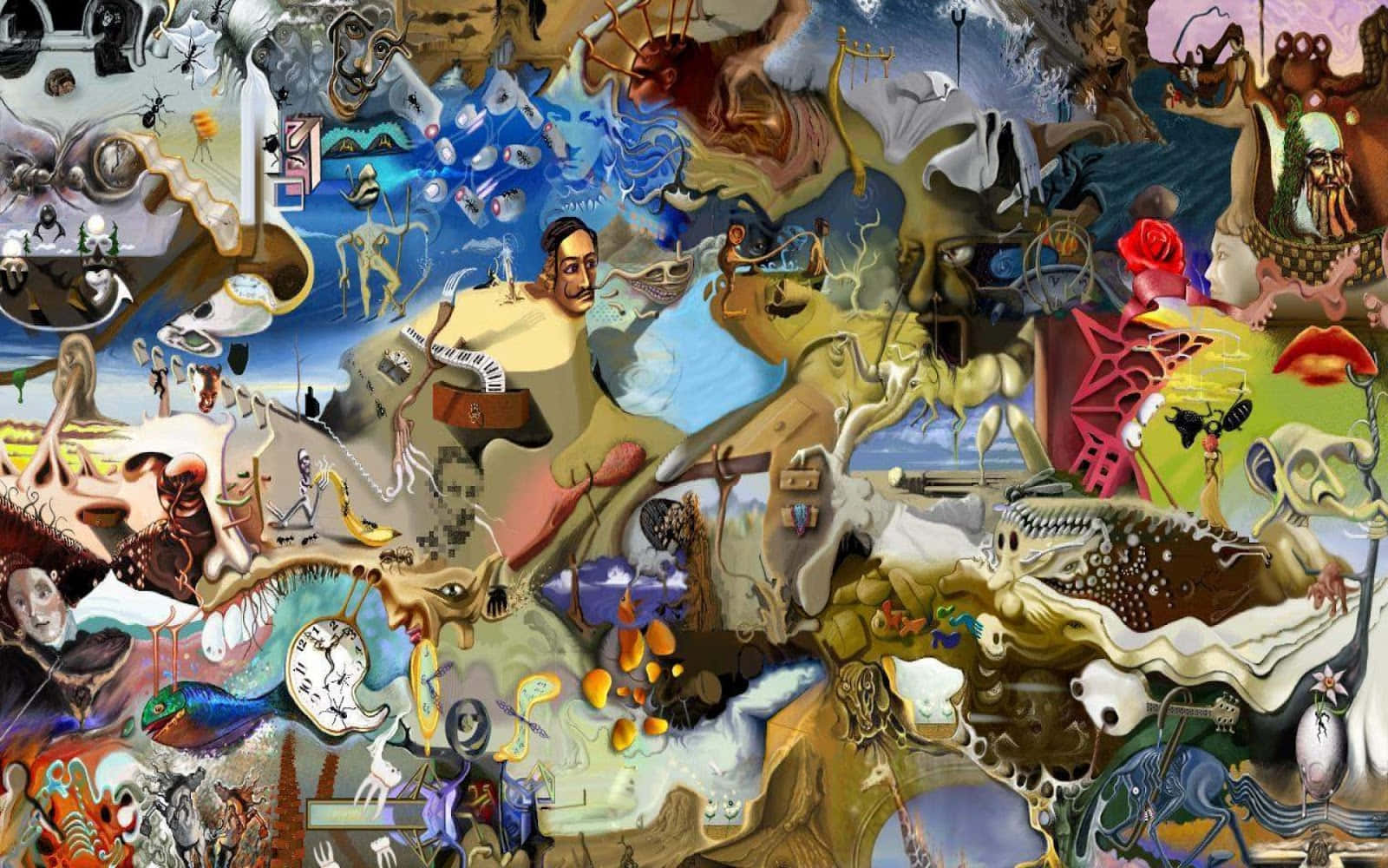 melting clocks, distorted figures, bizarre creatures, HD Desktop Wallpaper