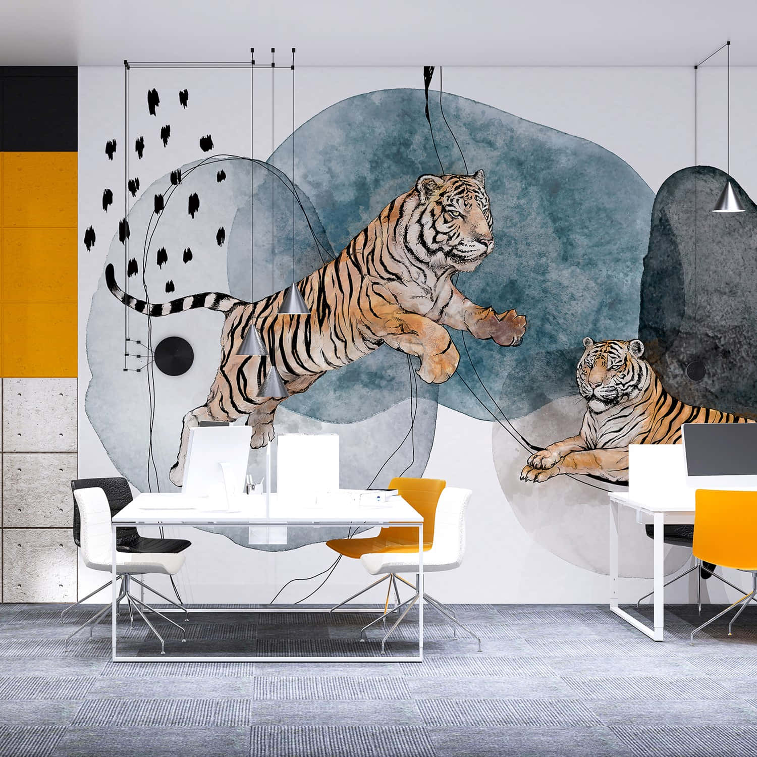 Dali, tiger mural, modern office, HD Desktop Wallpaper