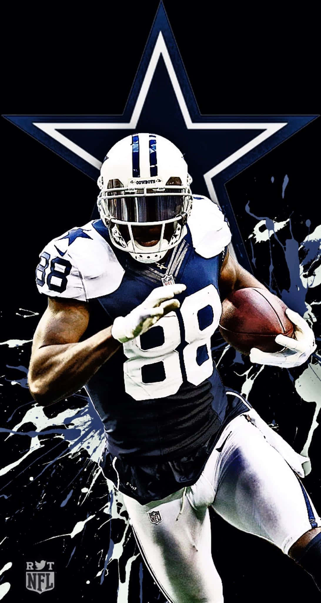 Dallas Cowboys, number 88, black and white splatter effects, Full HD Phone Wallpaper