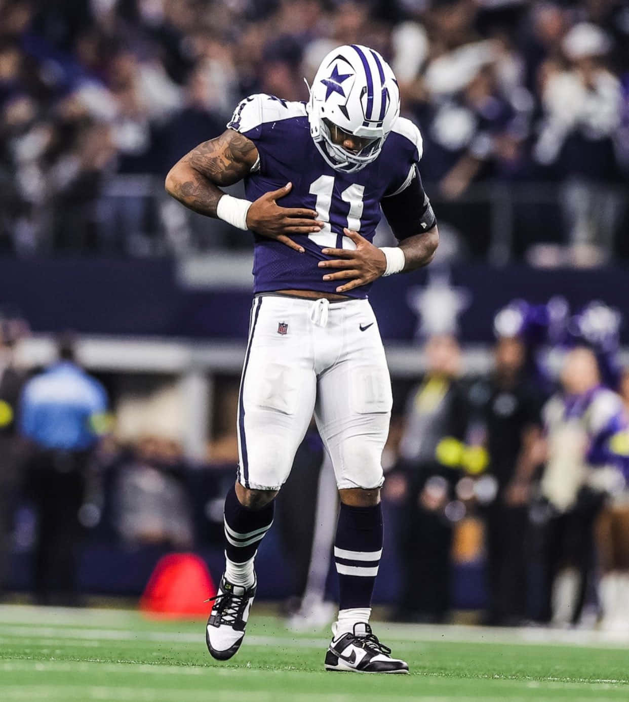 Dallas Cowboys, purple and white uniform, stadium lights, HD Phone Wallpaper