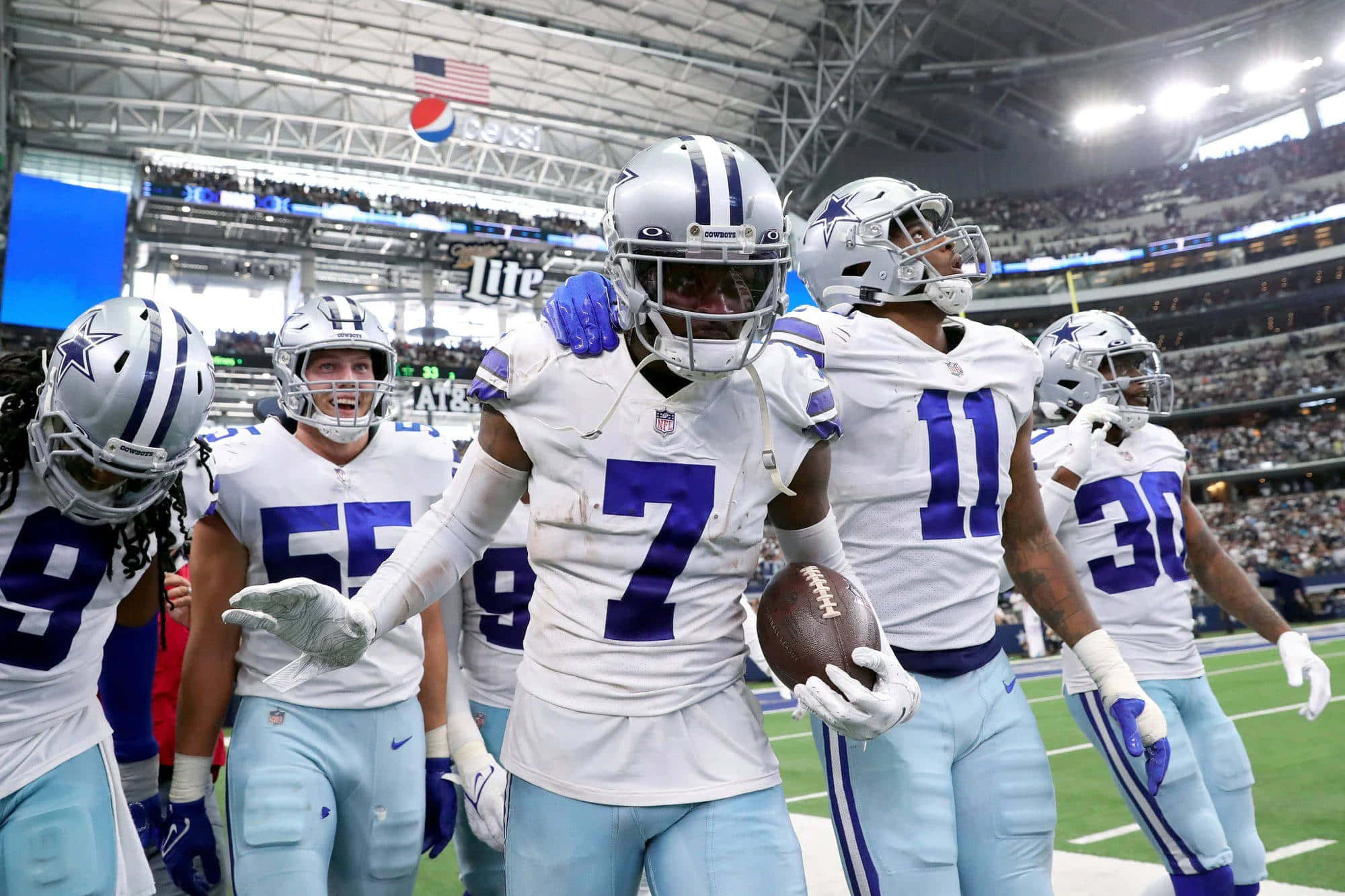Dallas Cowboys, white and blue uniforms, stadium lights, Full HD Desktop Wallpaper