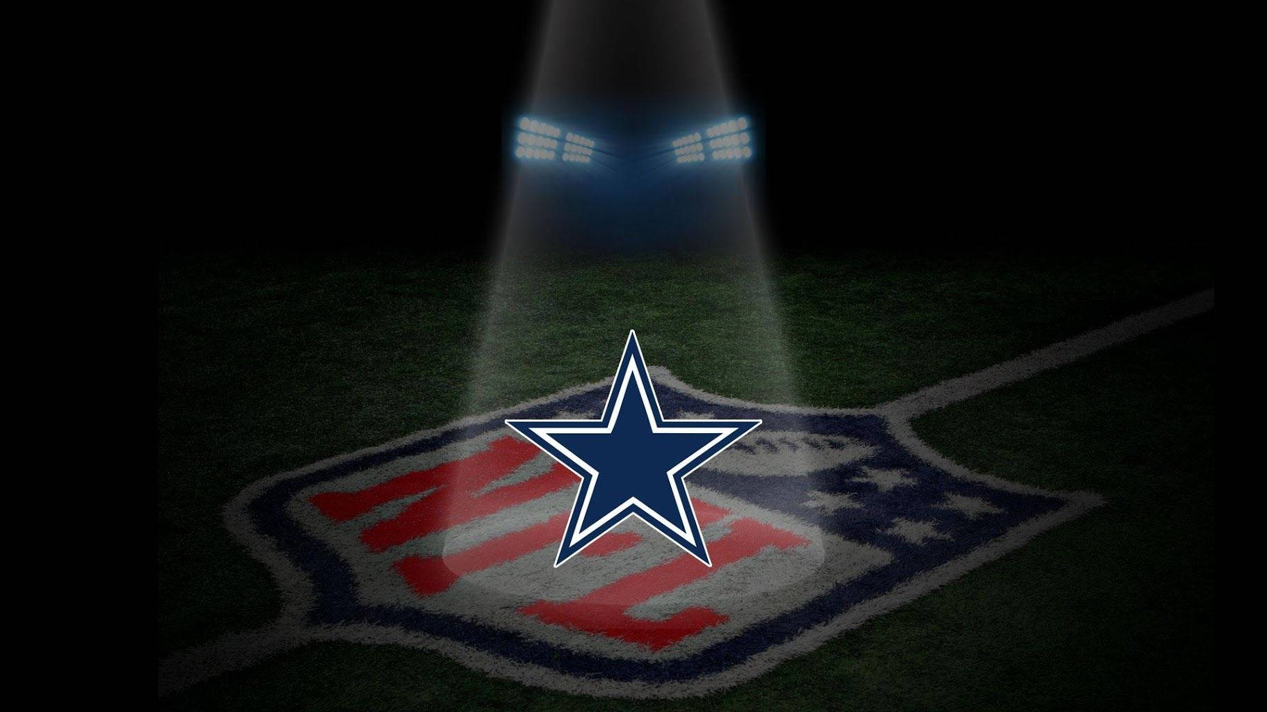 Dallas Cowboys logo, dark NFL field, stadium lights, HD Desktop Wallpaper