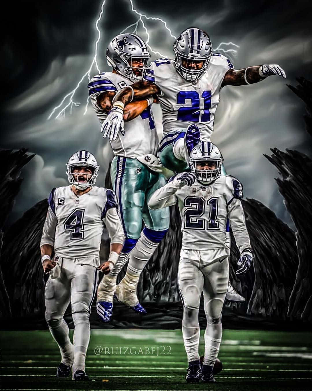 Dallas Cowboys, white uniforms, stormy sky, HD Phone Wallpaper