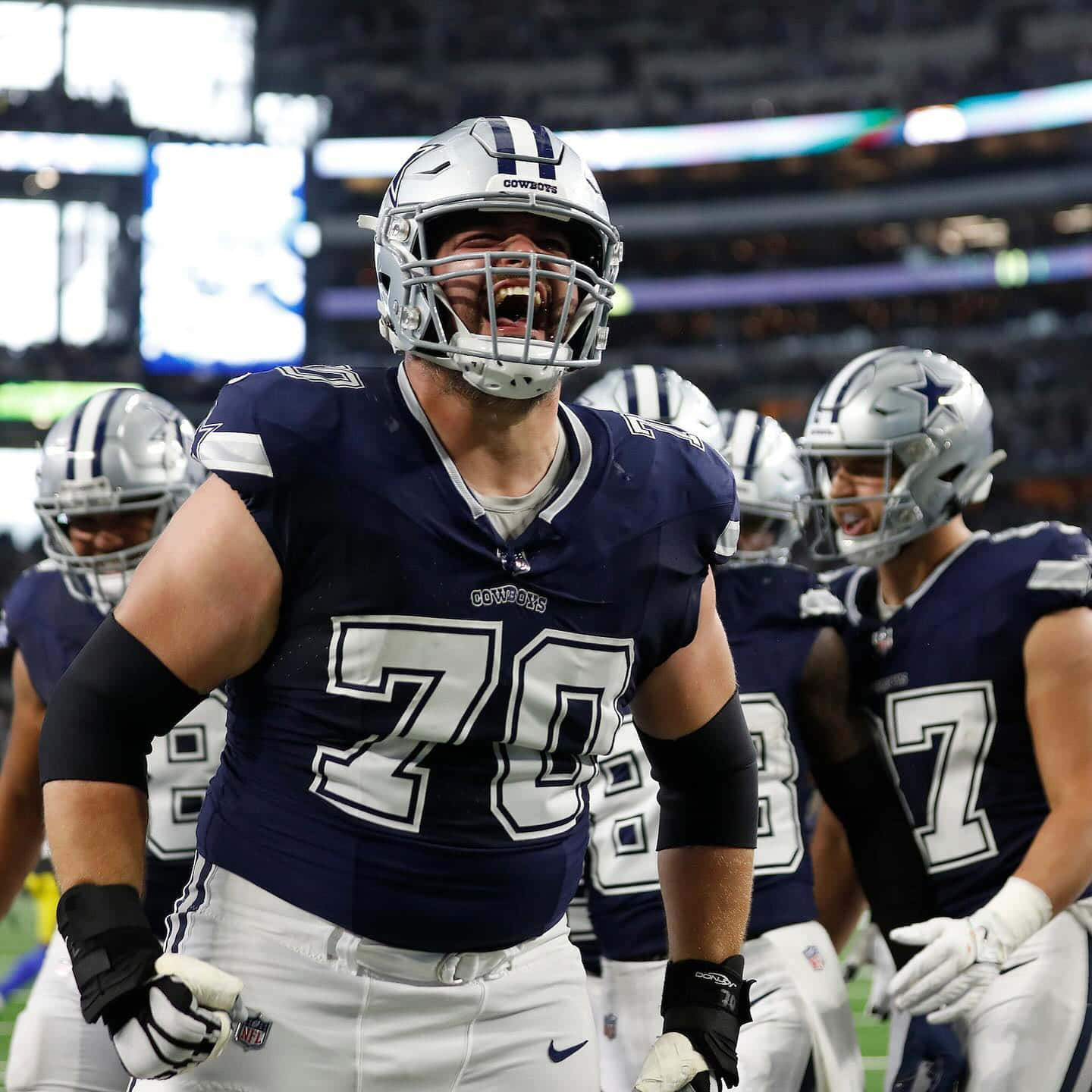 Dallas Cowboys, number 70, navy blue and silver uniforms, HD Desktop Wallpaper