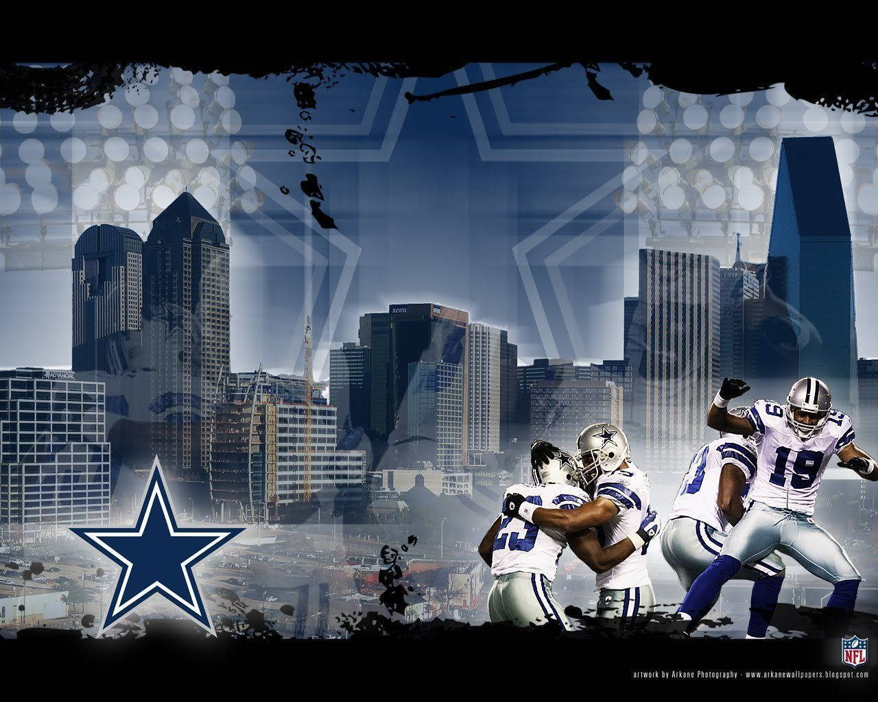 Dallas Cowboys, football players, city skyline, HD Desktop Wallpaper