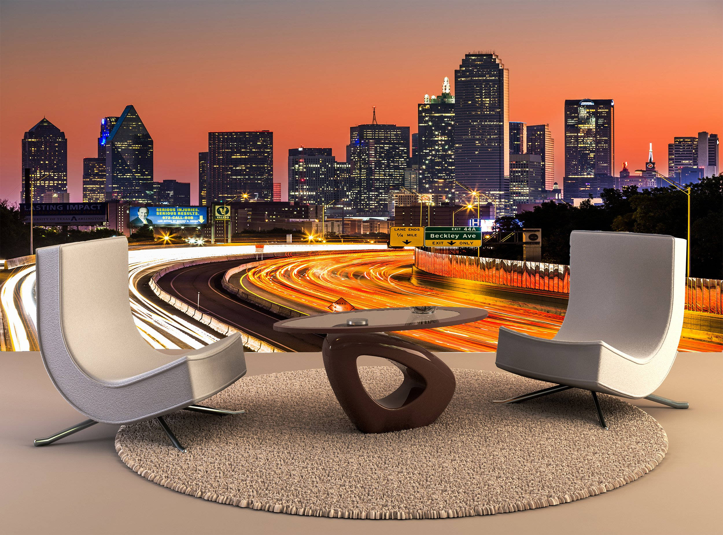 Dallas Skyline, sunset, glowing highway streaks, Full HD Desktop Wallpaper
