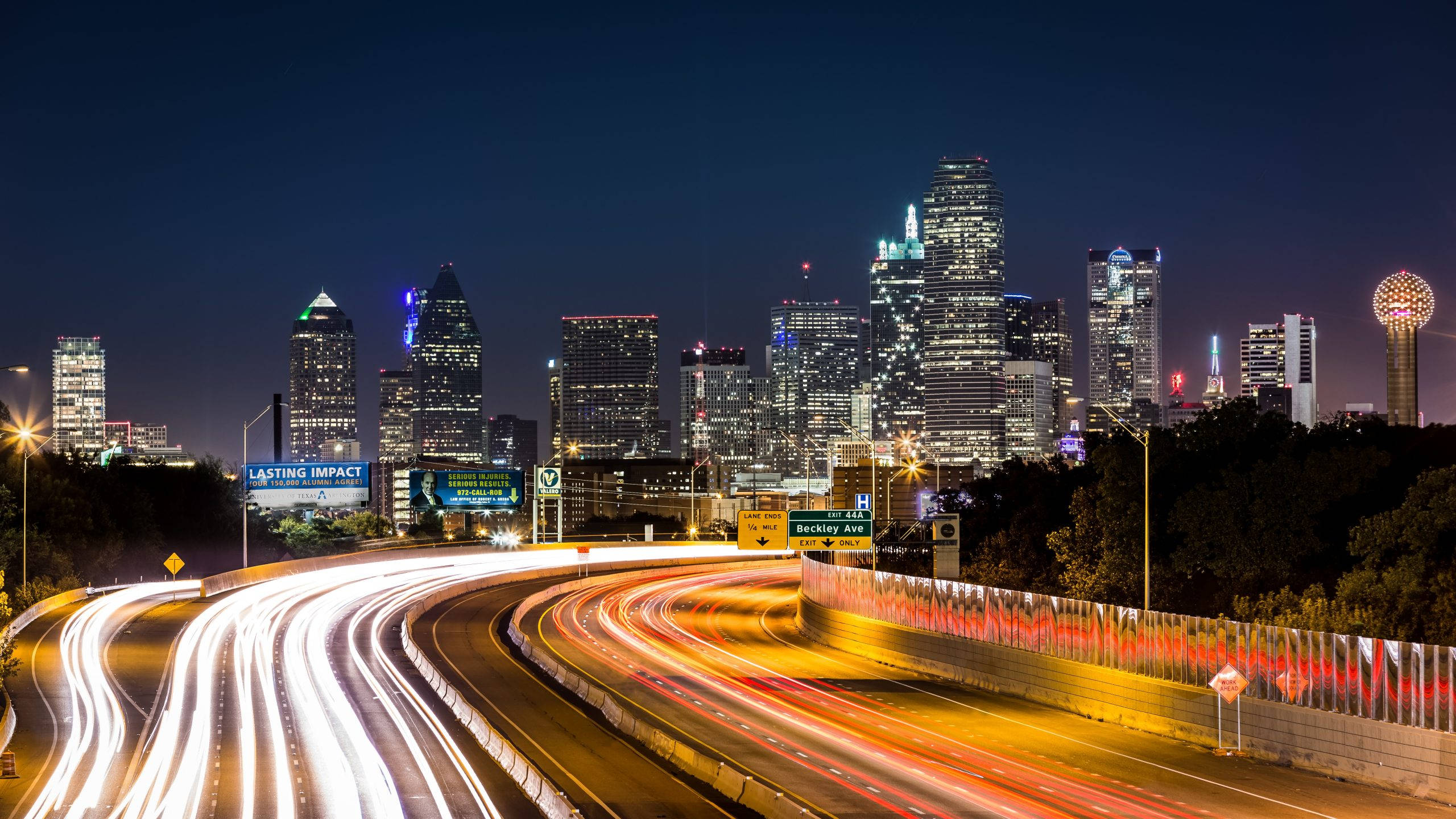 Dallas Skyline, highway, night, 2K Desktop Wallpaper