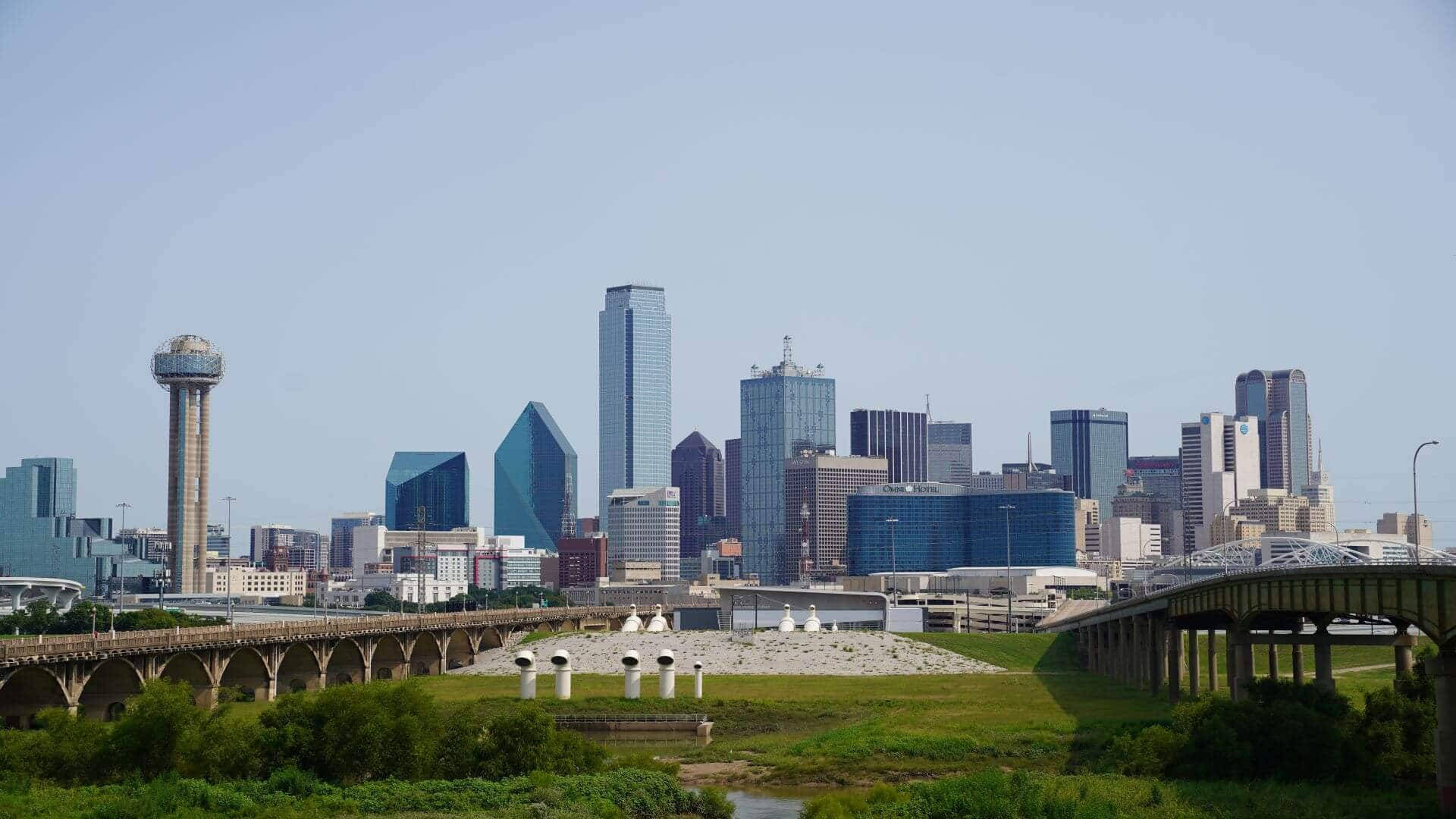 Dallas Skyline, dusk, glass skyscrapers, Full HD Desktop Wallpaper