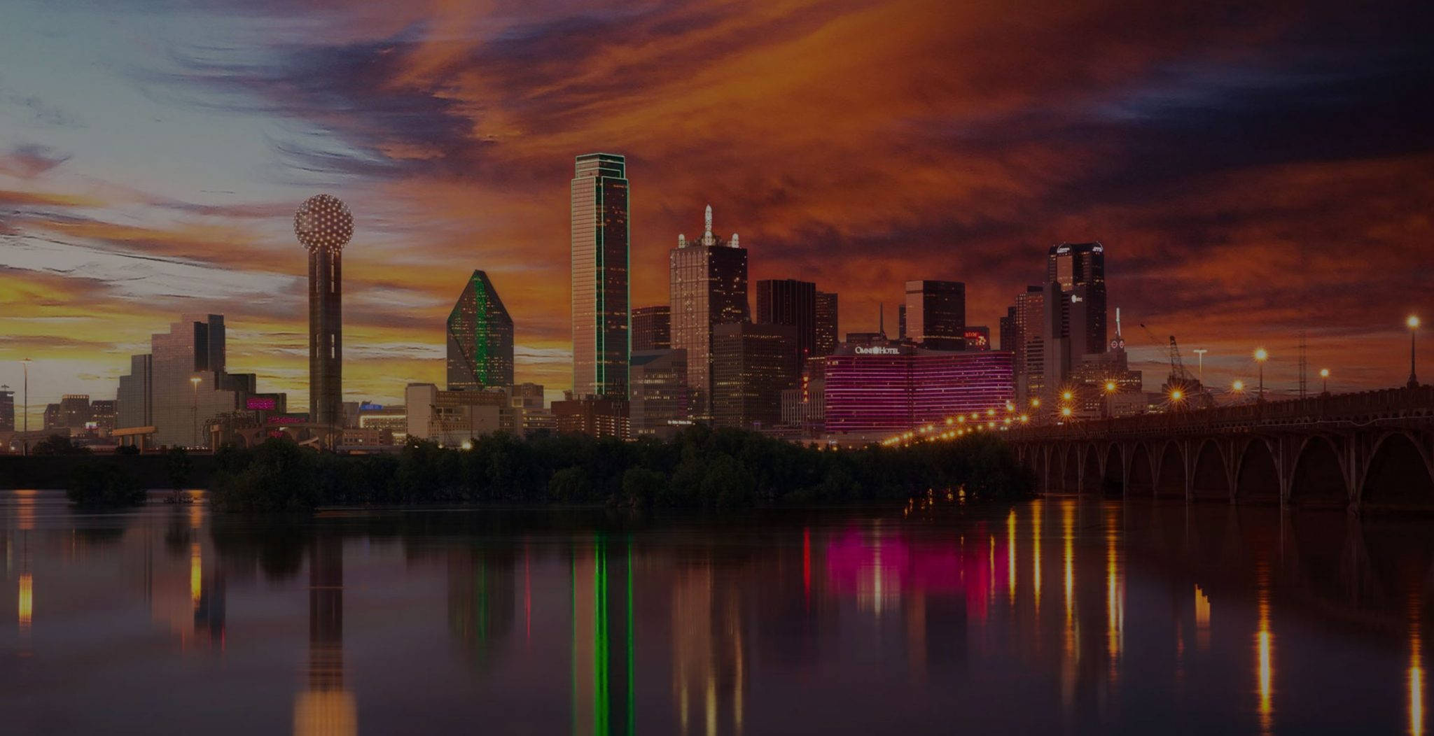 Dallas Skyline, sunset, orange sky, Full HD Desktop Wallpaper