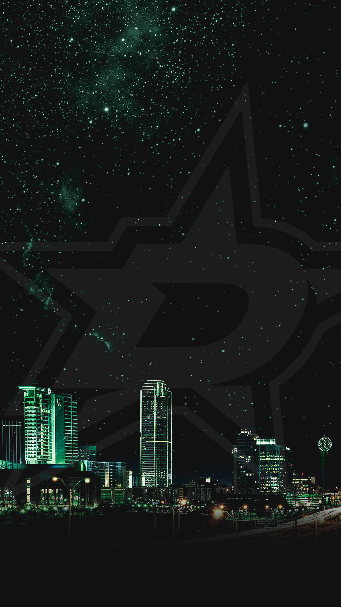 Dallas Skyline, dusk, starry green galaxy, Full HD Phone Wallpaper