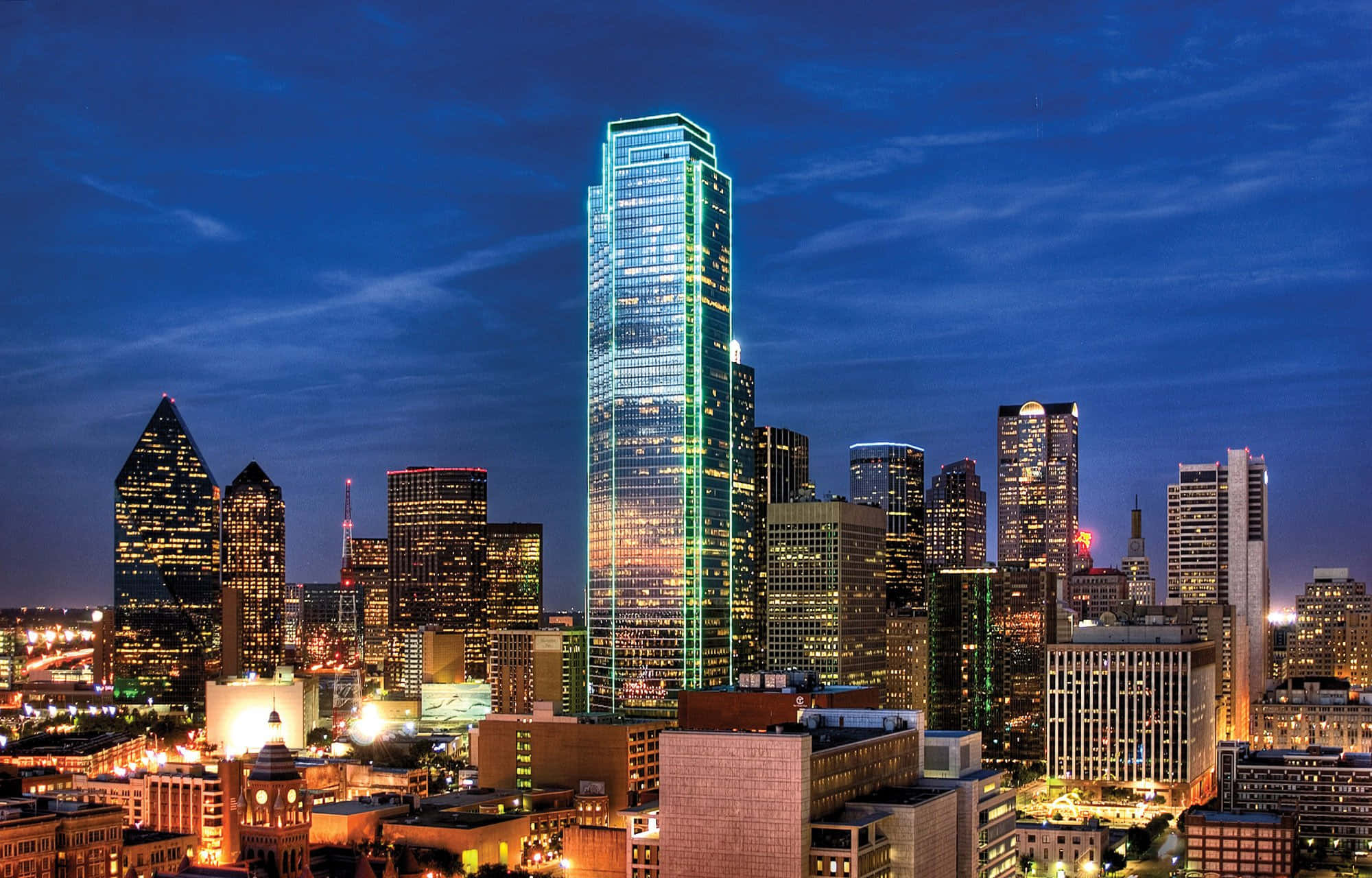 Dallas Skyline, stunning sunset, dusk, Full HD Desktop Wallpaper