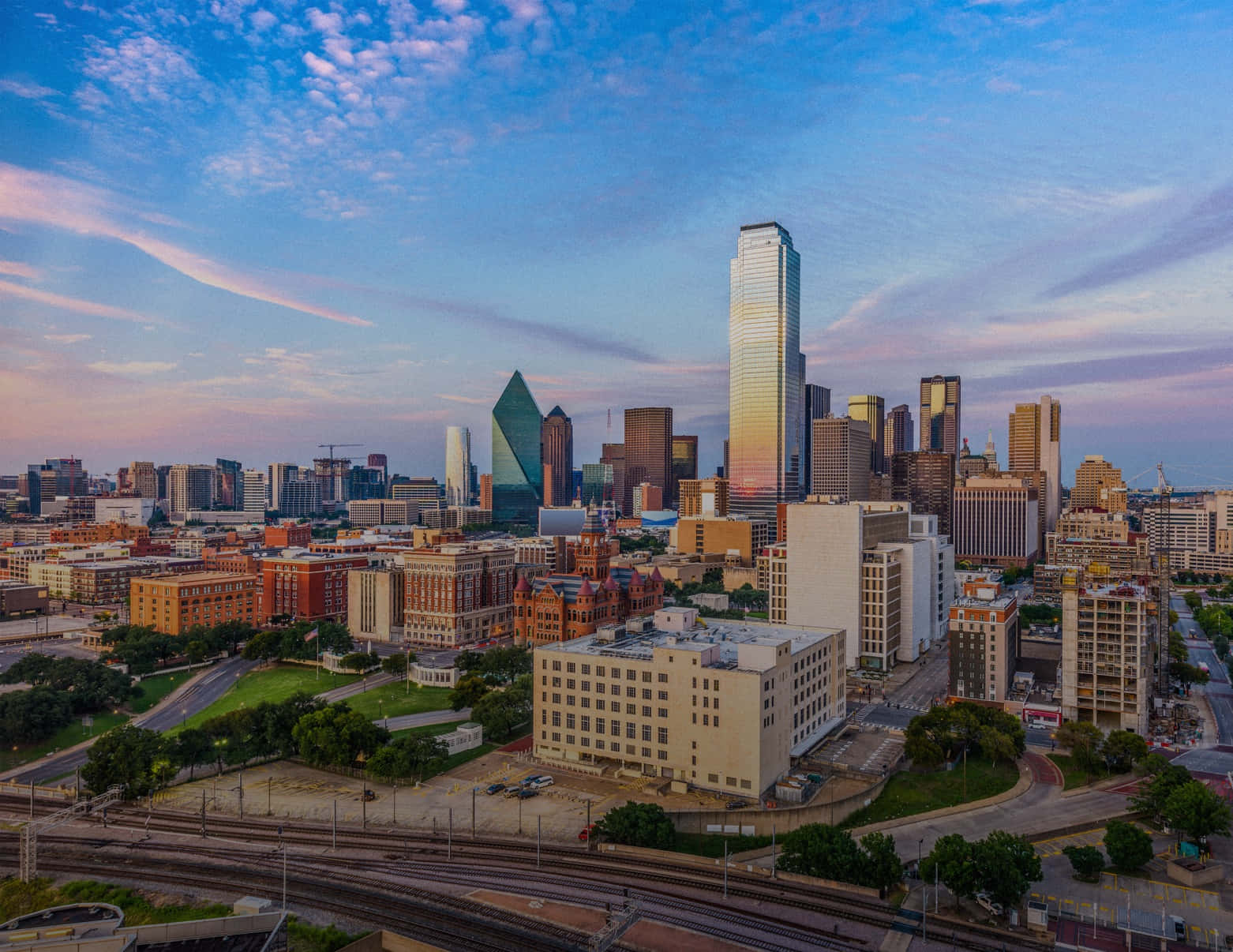 Dallas Skyline, sunset, golden skyscrapers, HD Desktop Wallpaper