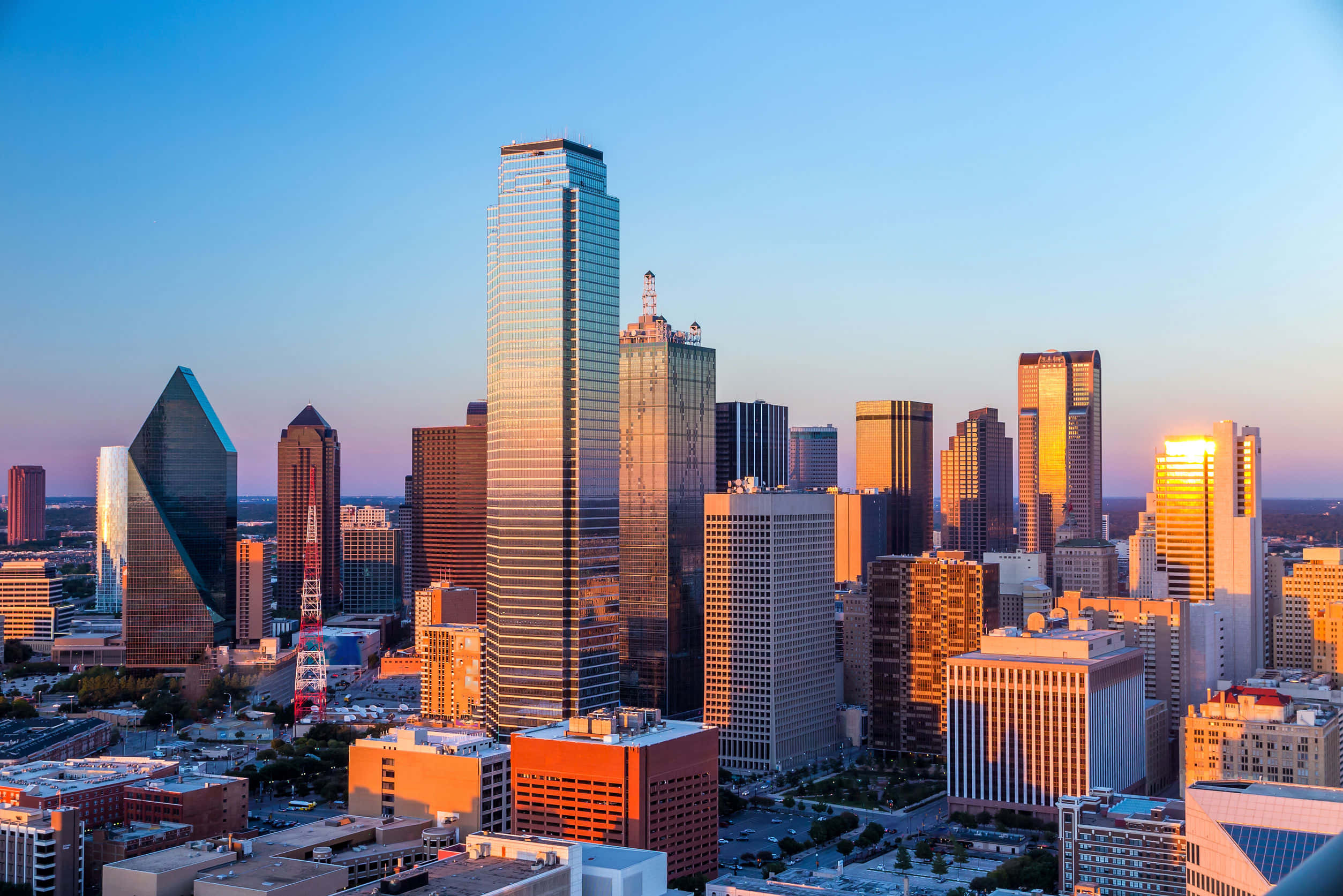 Dallas, skyline, sunset, Full HD Desktop Wallpaper