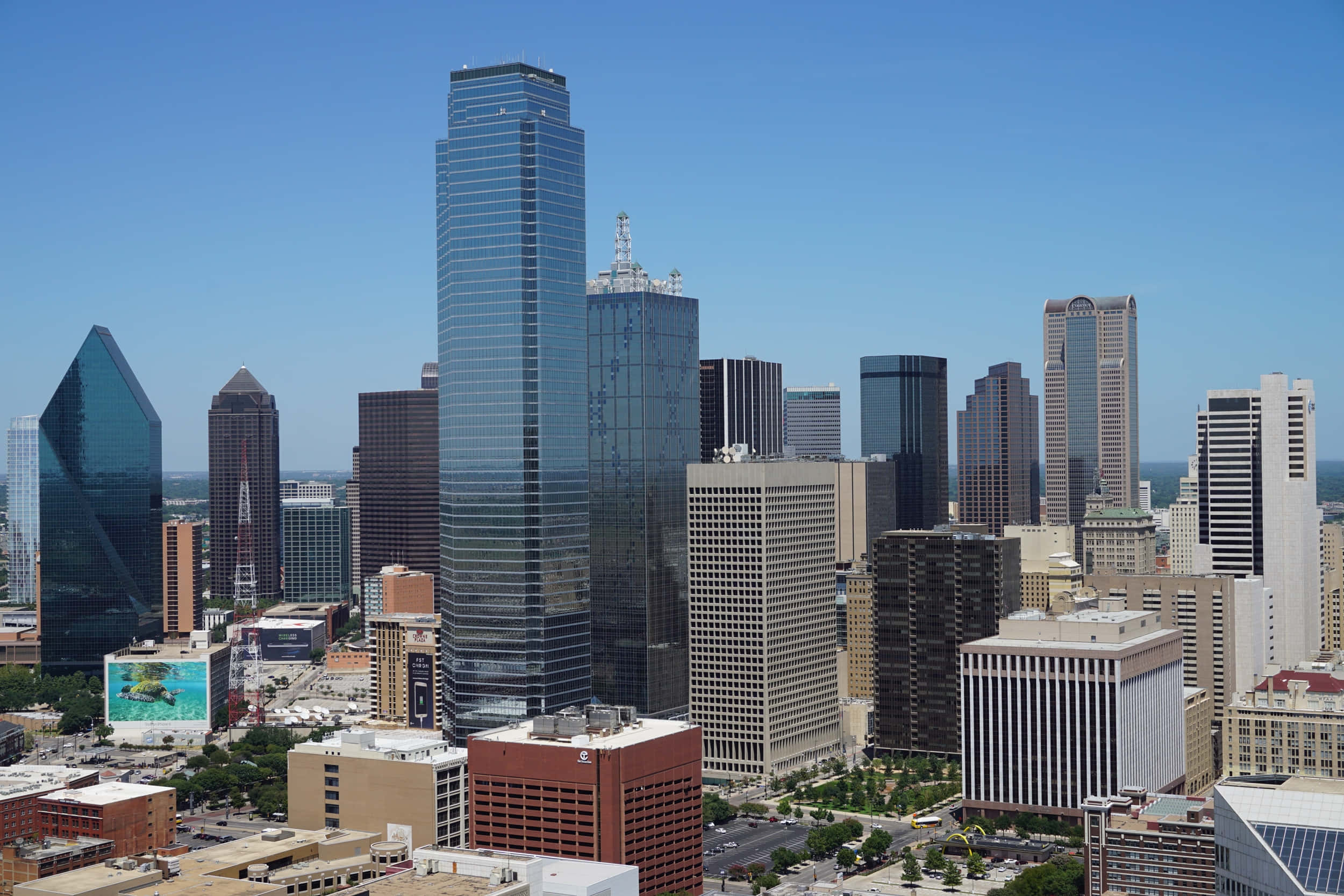 Dallas skyline, sunset, glass skyscrapers, Full HD Desktop Wallpaper