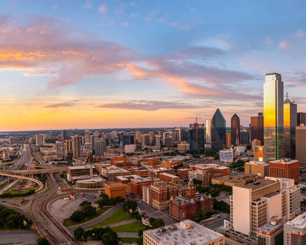 Dallas skyline, sunset, golden skyscrapers, SD Desktop Wallpaper