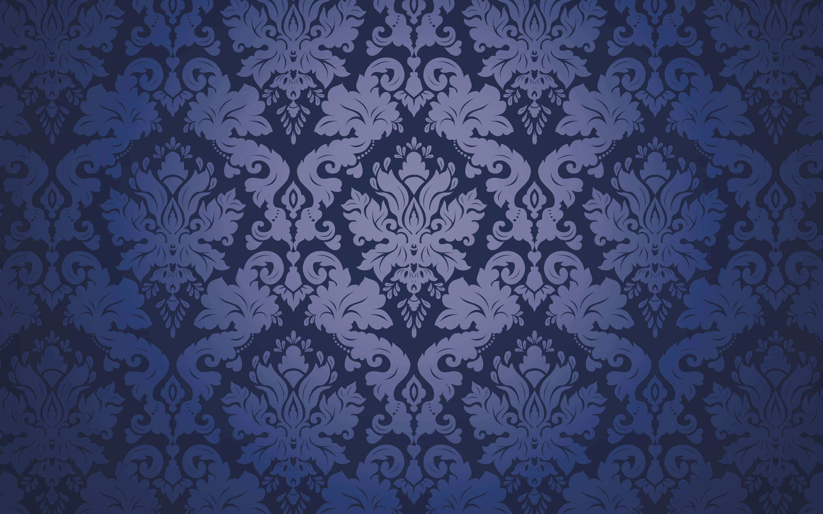 elegant blue damask pattern, rich blue tones, intricate floral and scroll motifs, 2K Desktop Wallpaper