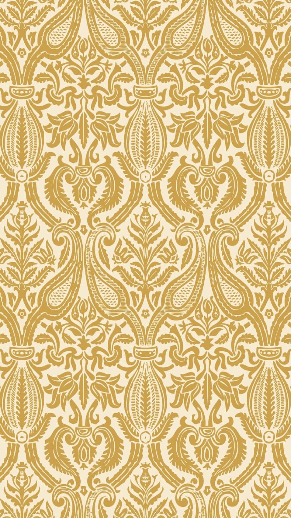 golden damask pattern, cream background, intricate floral motifs, HD Phone Wallpaper