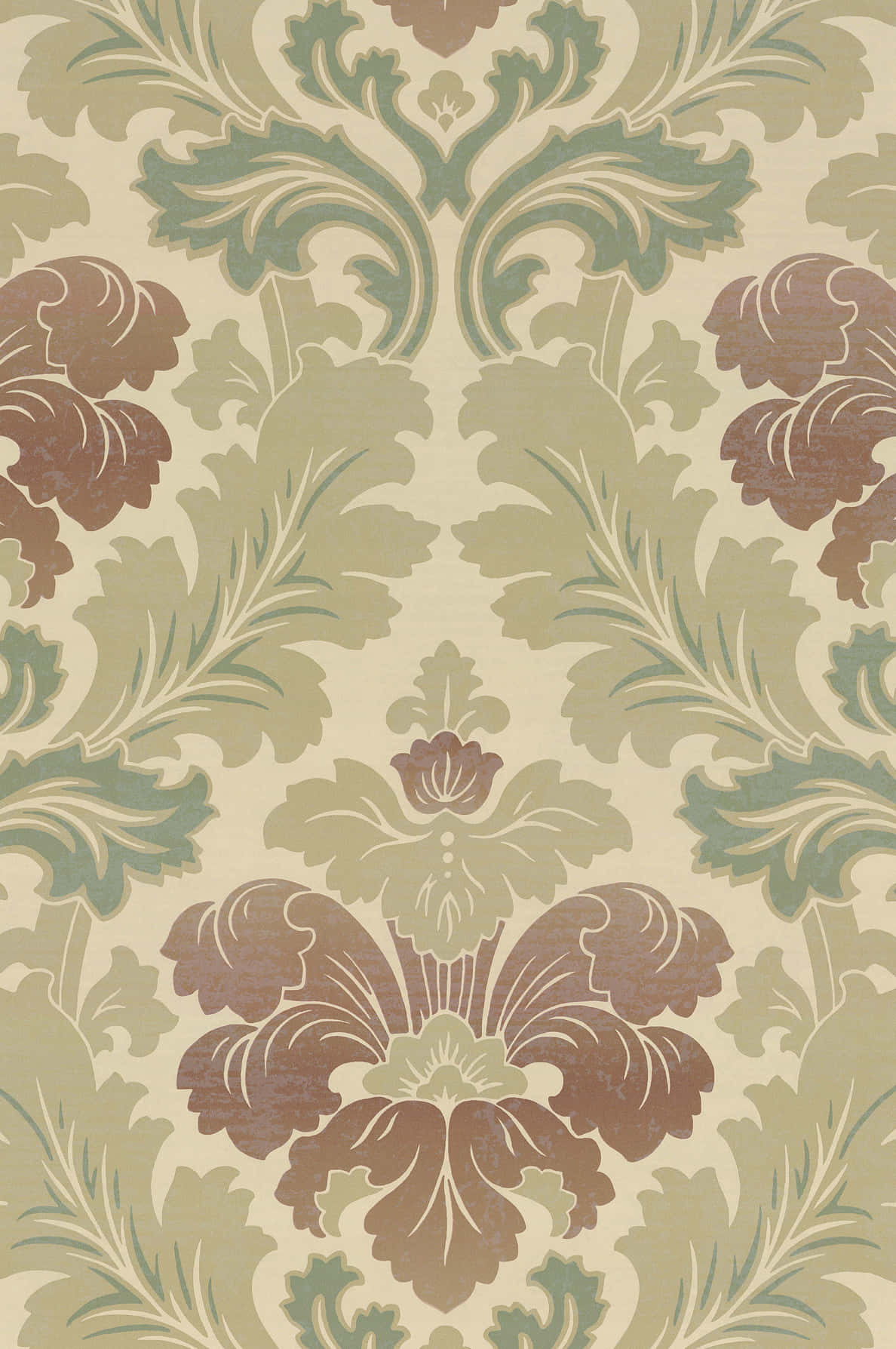 elegant damask pattern design, symmetrical floral motifs, muted green, HD Phone Wallpaper