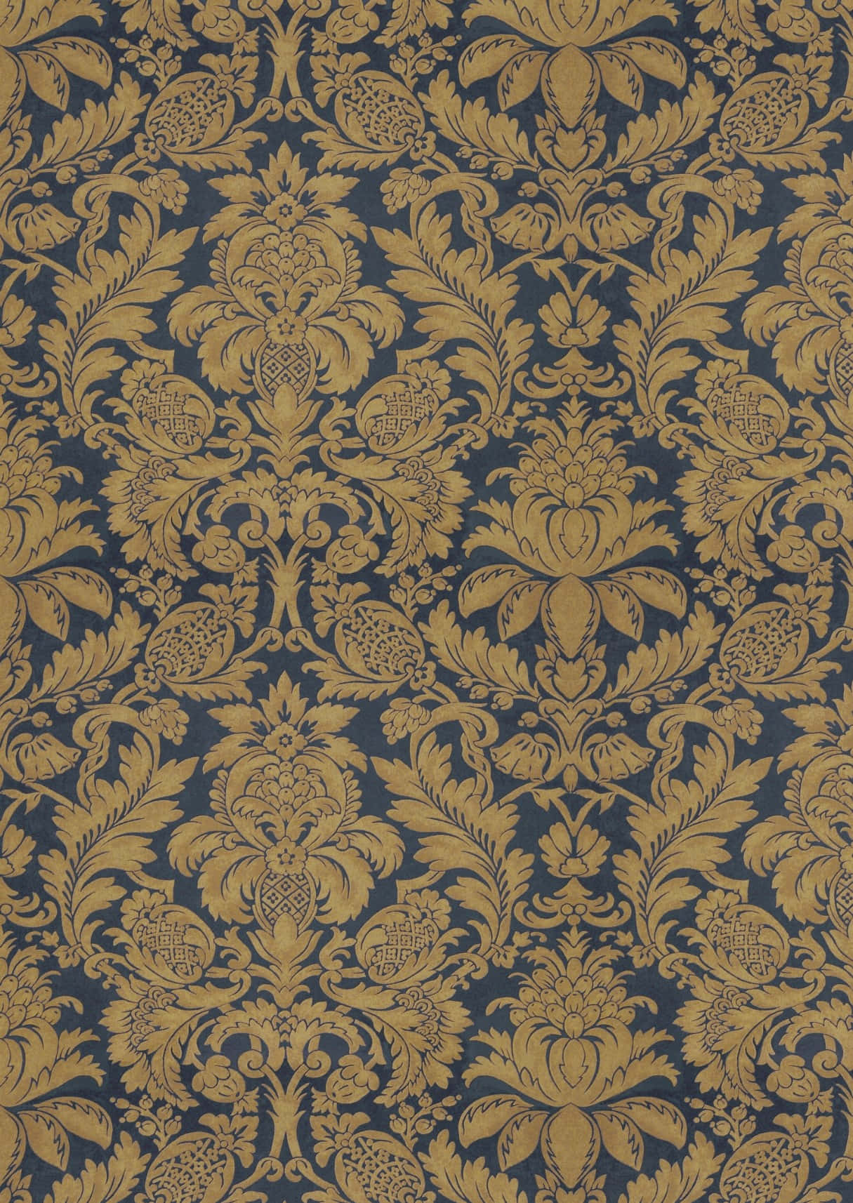 golden damask pattern, navy background, deep blue background, HD Phone Wallpaper