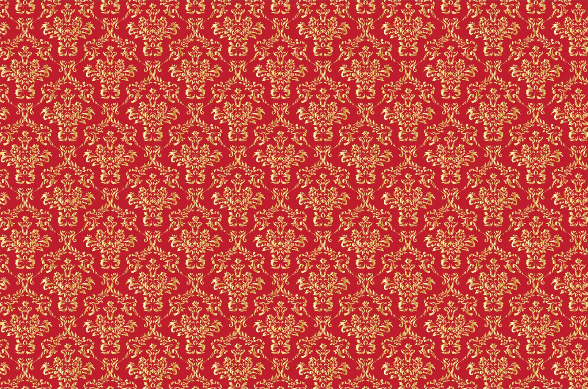 red gold damask pattern, gold damask floral motifs, classic ornate pattern, Full HD Desktop Wallpaper