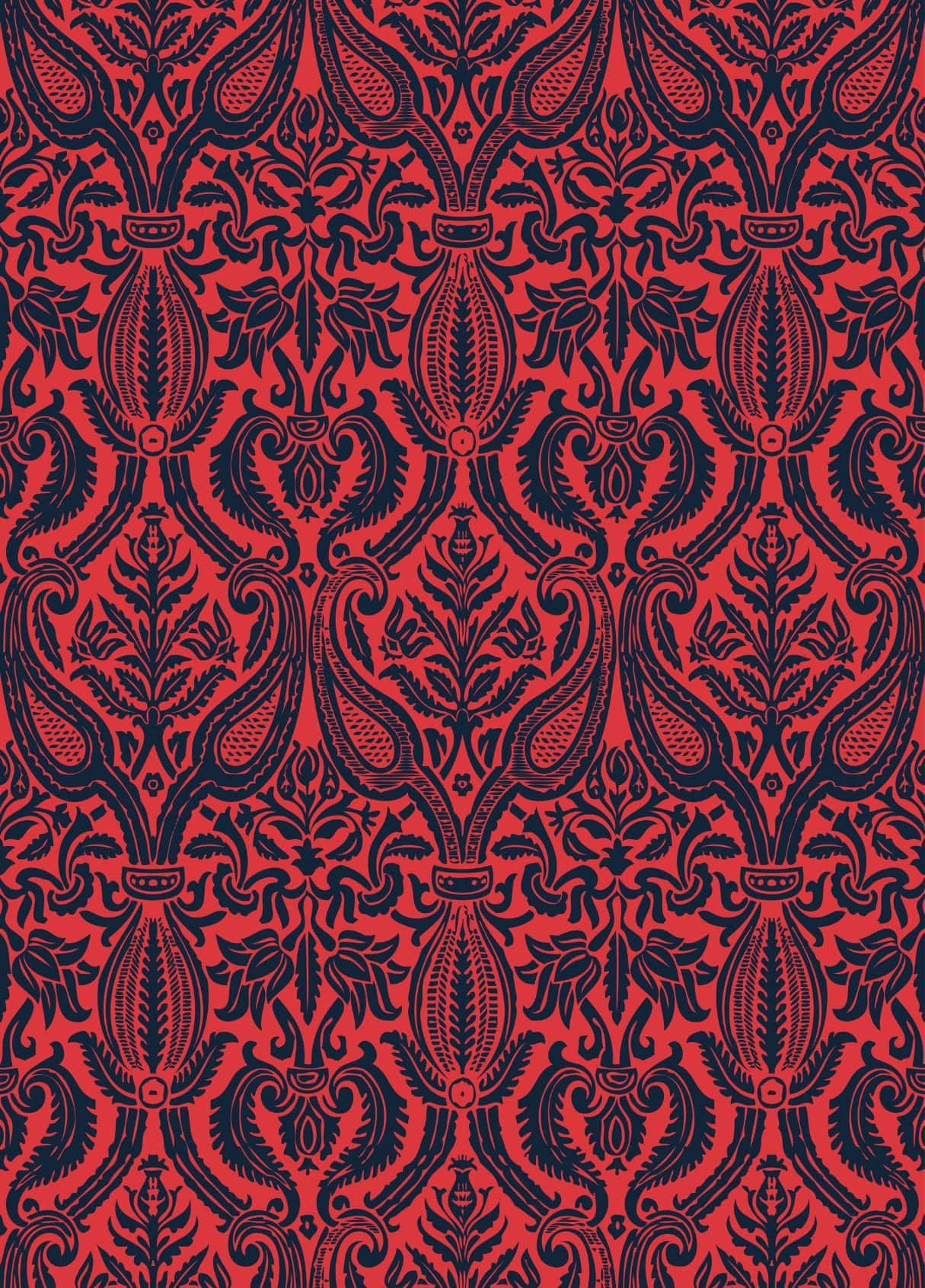 traditional red damask pattern, red, navy blue, HD Phone Wallpaper