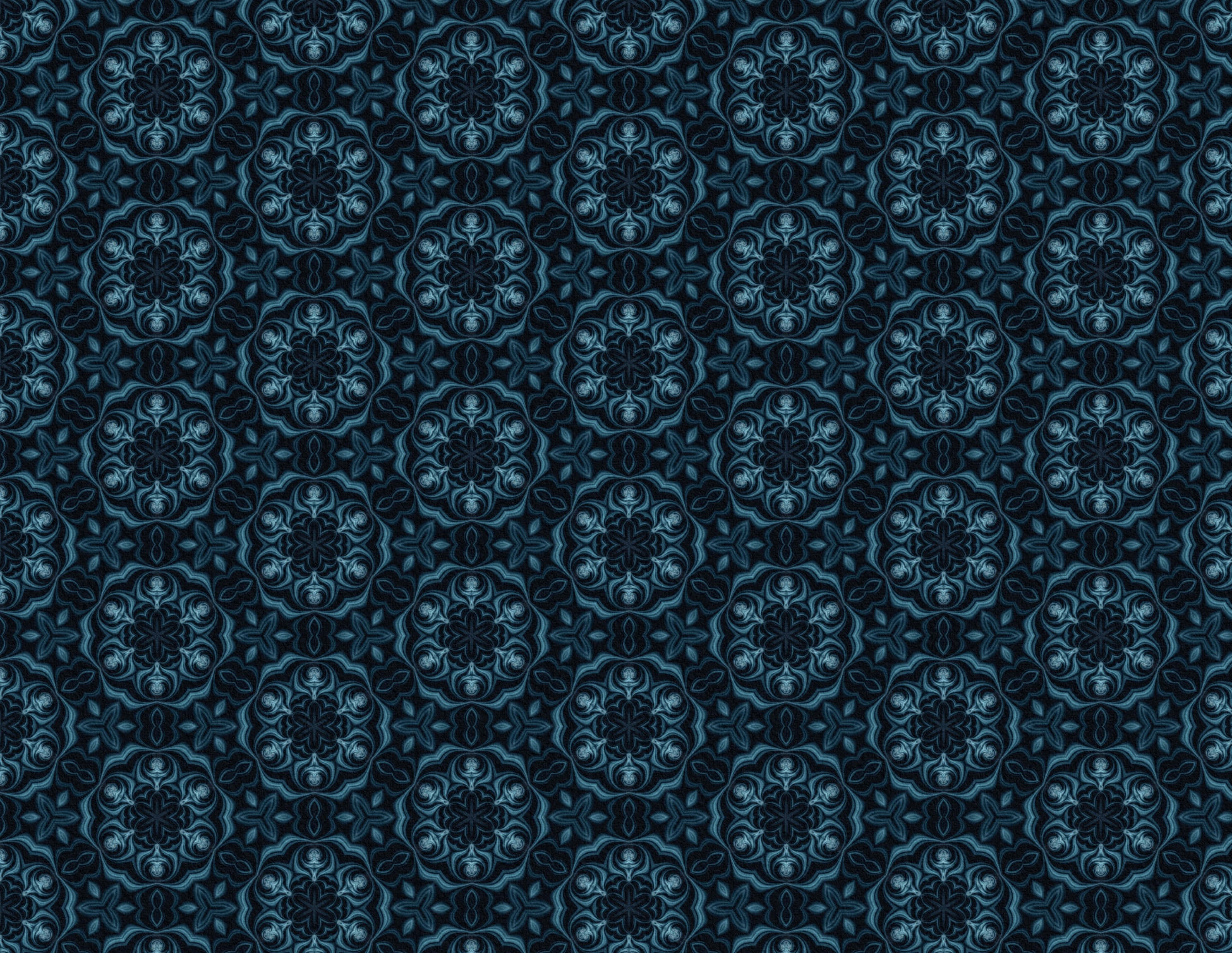 elegant blue damask pattern, deep teal, black, 2K Desktop Wallpaper