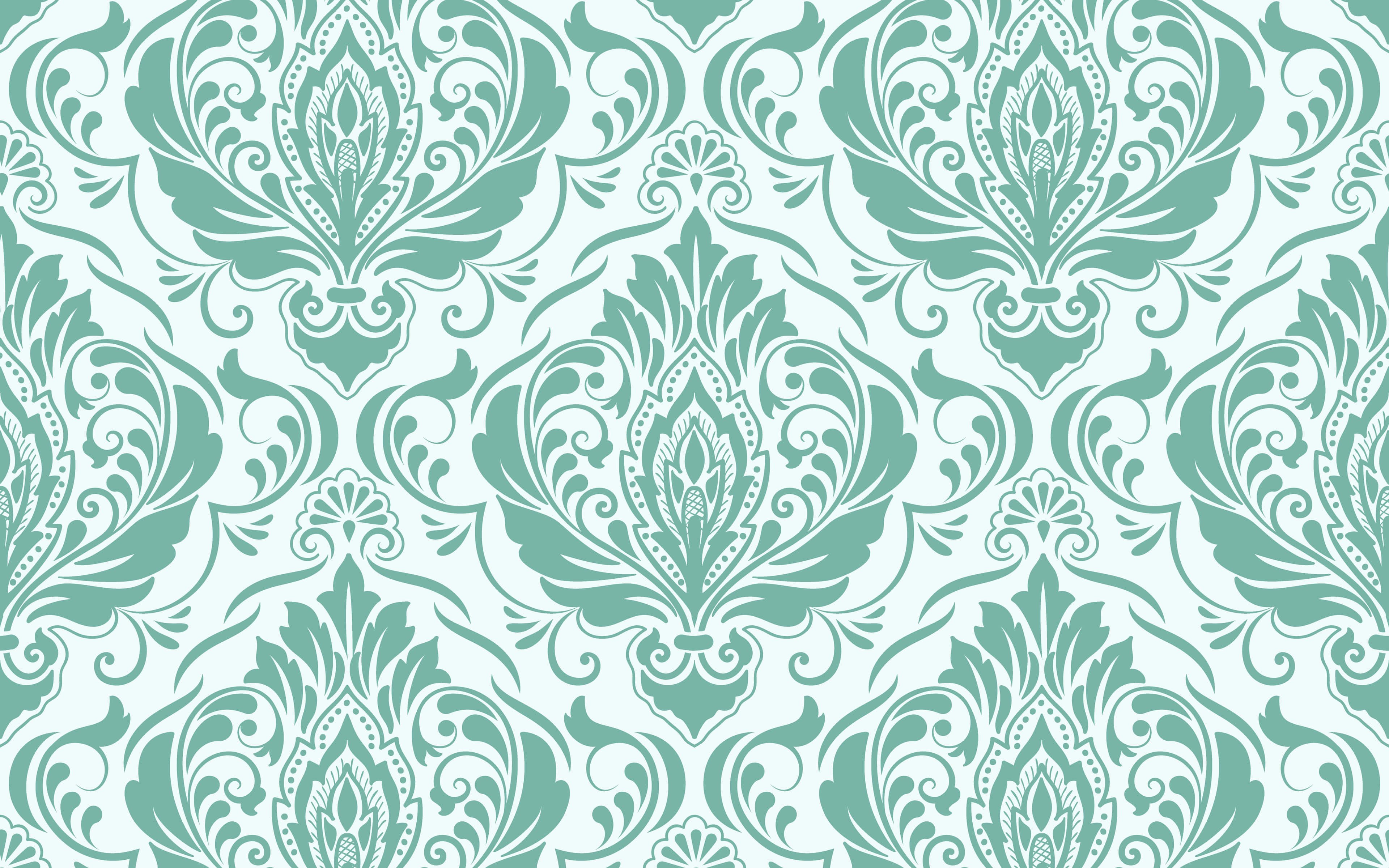 elegant green damask pattern, teal damask pattern, intricate floral swirls, 4K Desktop Wallpaper