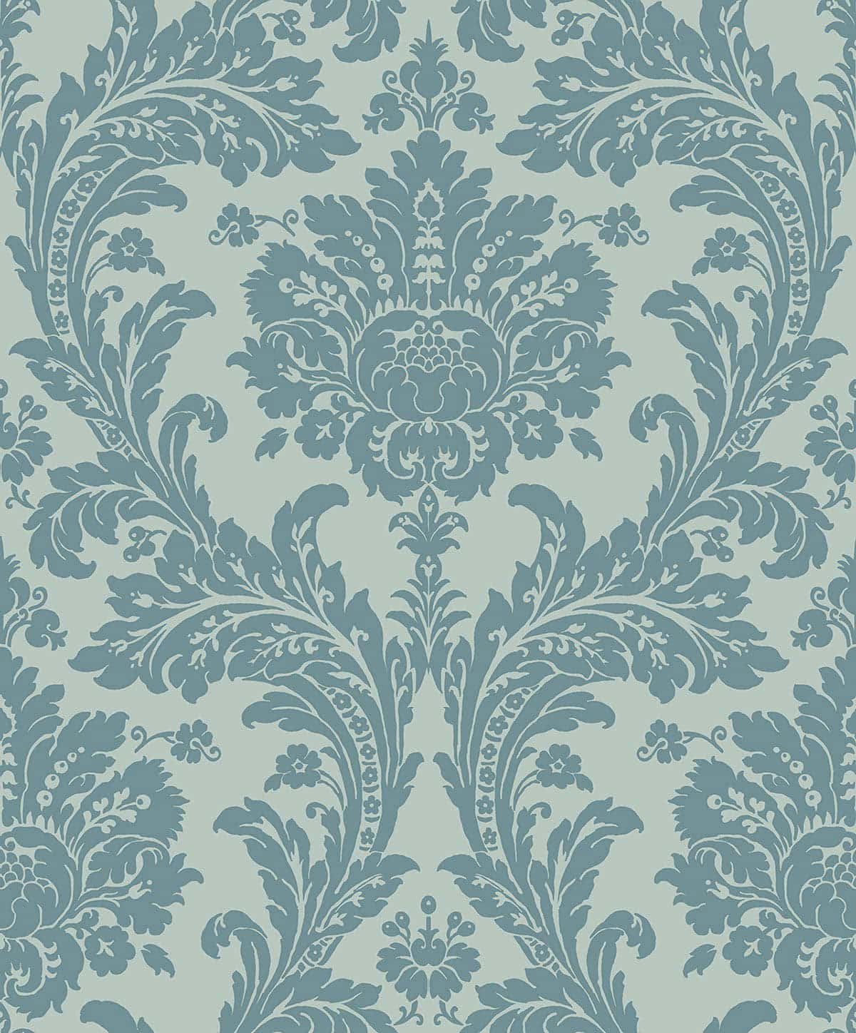 elegant blue damask pattern, intricate blue floral patterns, soft mint background, HD Phone Wallpaper