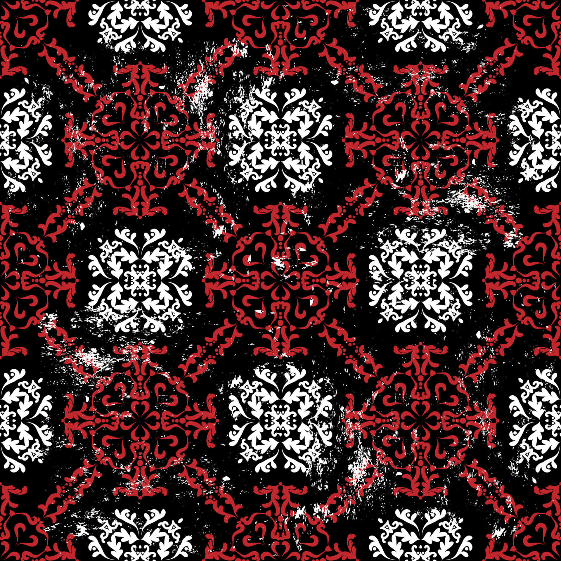 red and white damask pattern, black background, distressed texture, Full HD Desktop Wallpaper