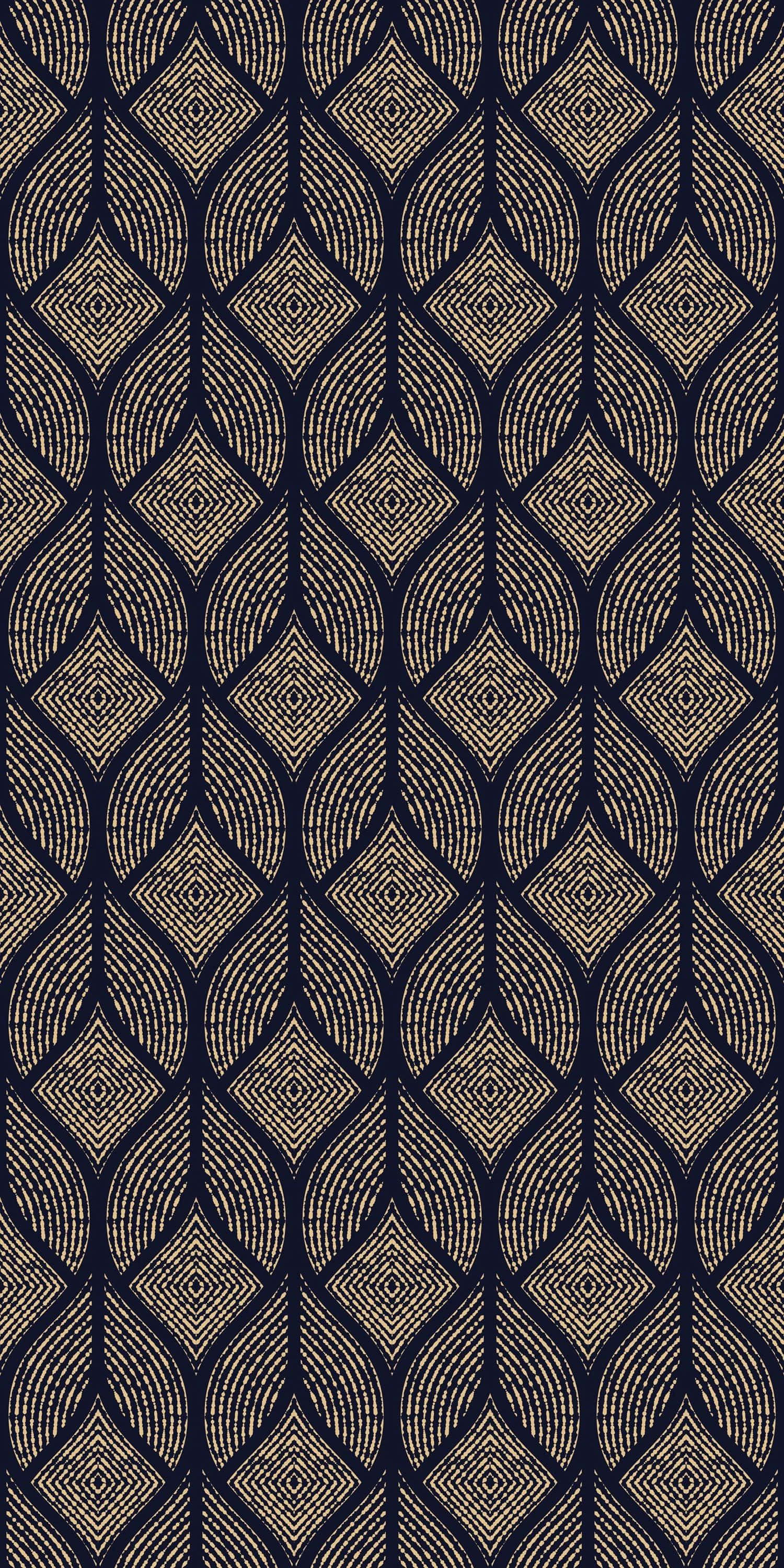 elegant blue damask pattern, dark navy, beige, 2K Phone Wallpaper