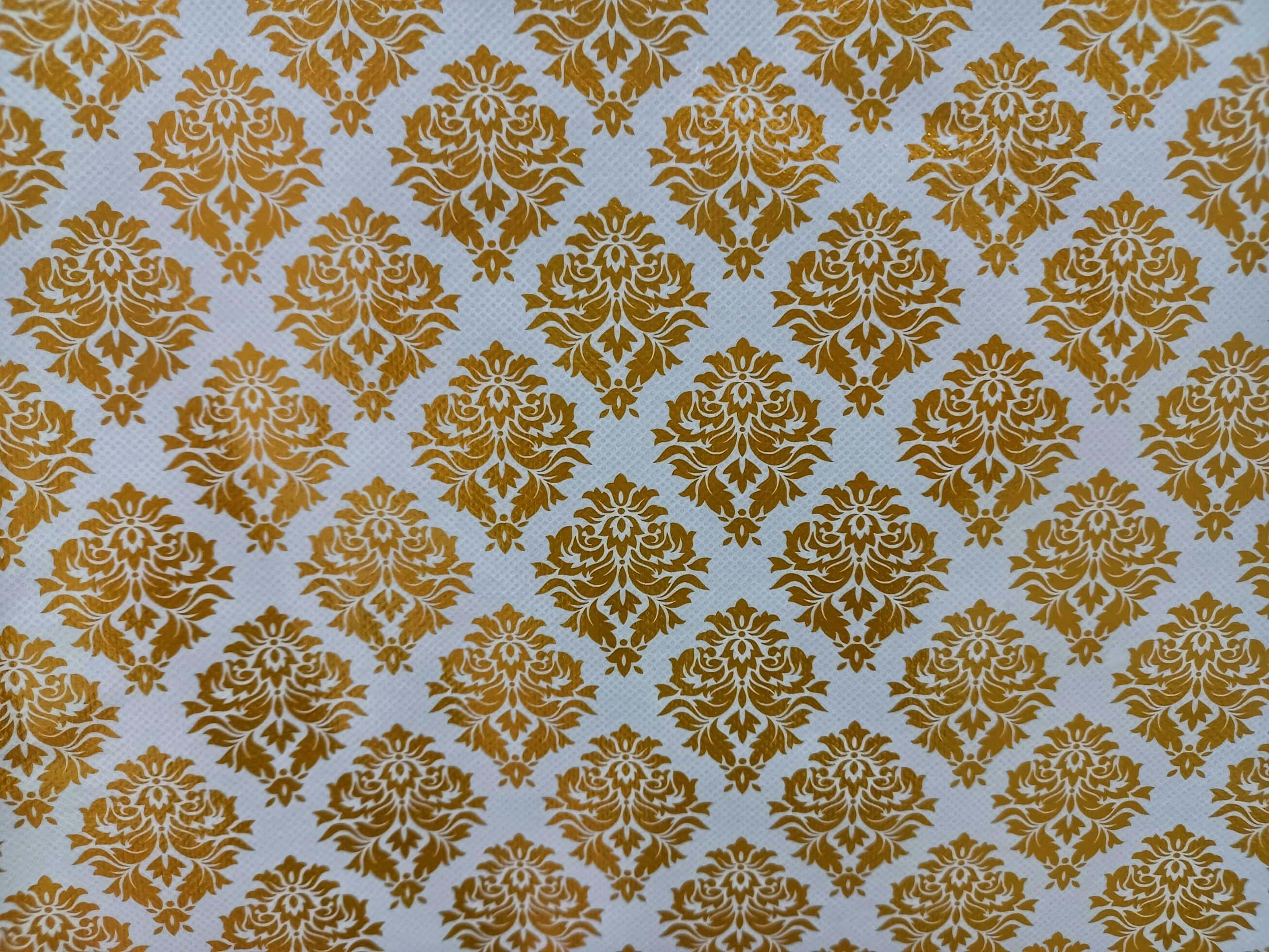 golden damask pattern, textured white wallpaper, intricate floral motifs, 2K Desktop Wallpaper