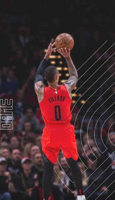 Damian Lillard, fade away shot, red jersey, SD Phone Wallpaper