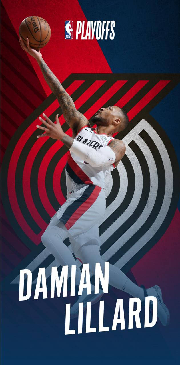 Damian Lillard, lay-up shot, red blue and black geometric background, HD Phone Wallpaper