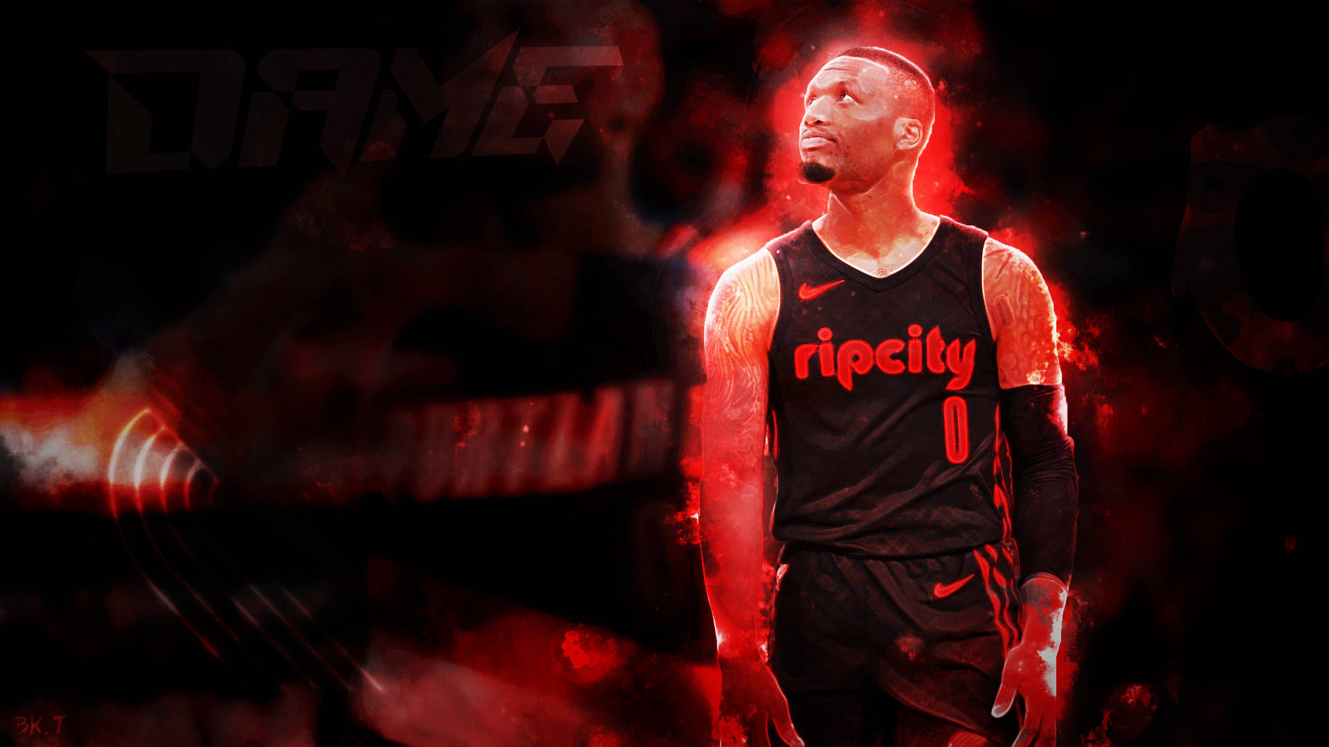 Damian Lillard, ripcity, flaming red, Full HD Desktop Wallpaper