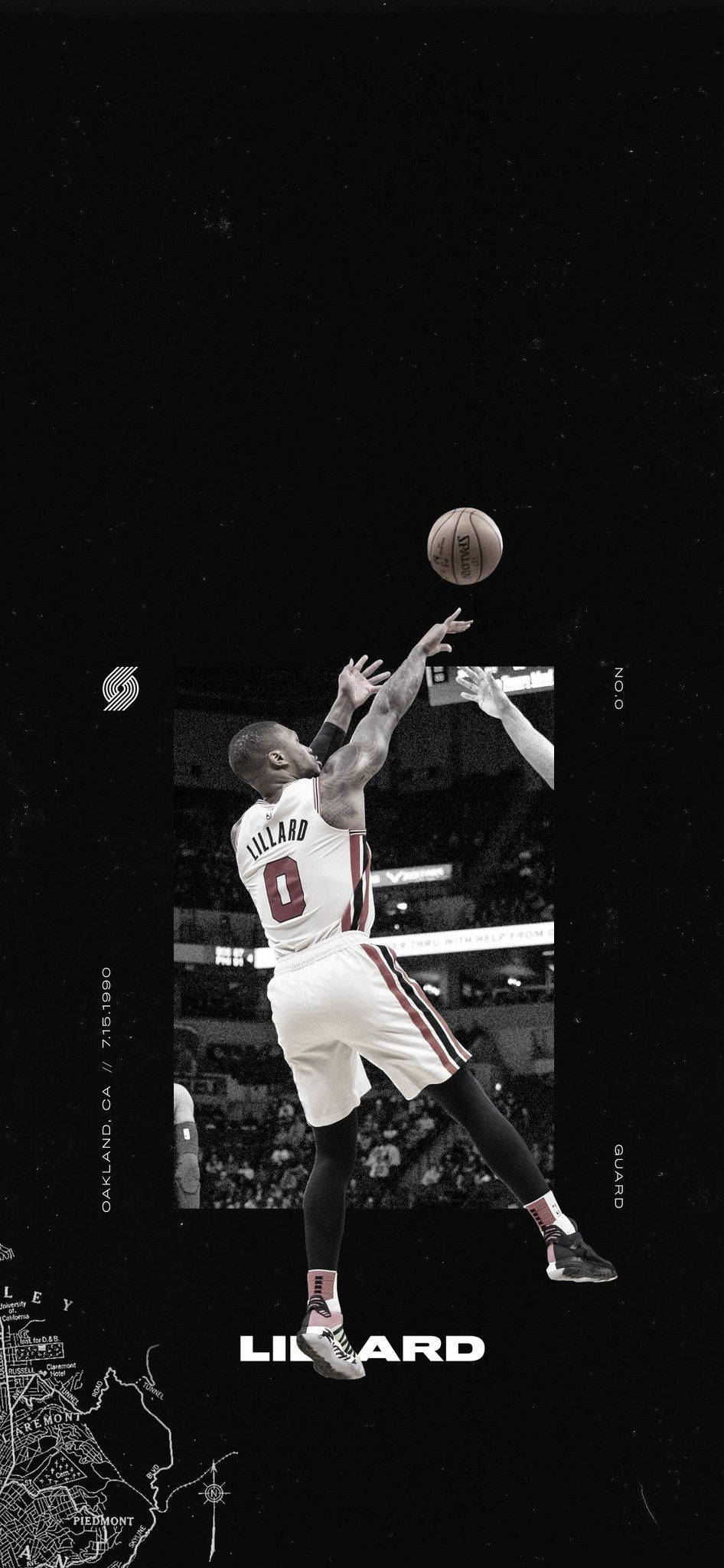 Damian Lillard, Monochrome Lay-Up, dark background, Full HD Phone Wallpaper
