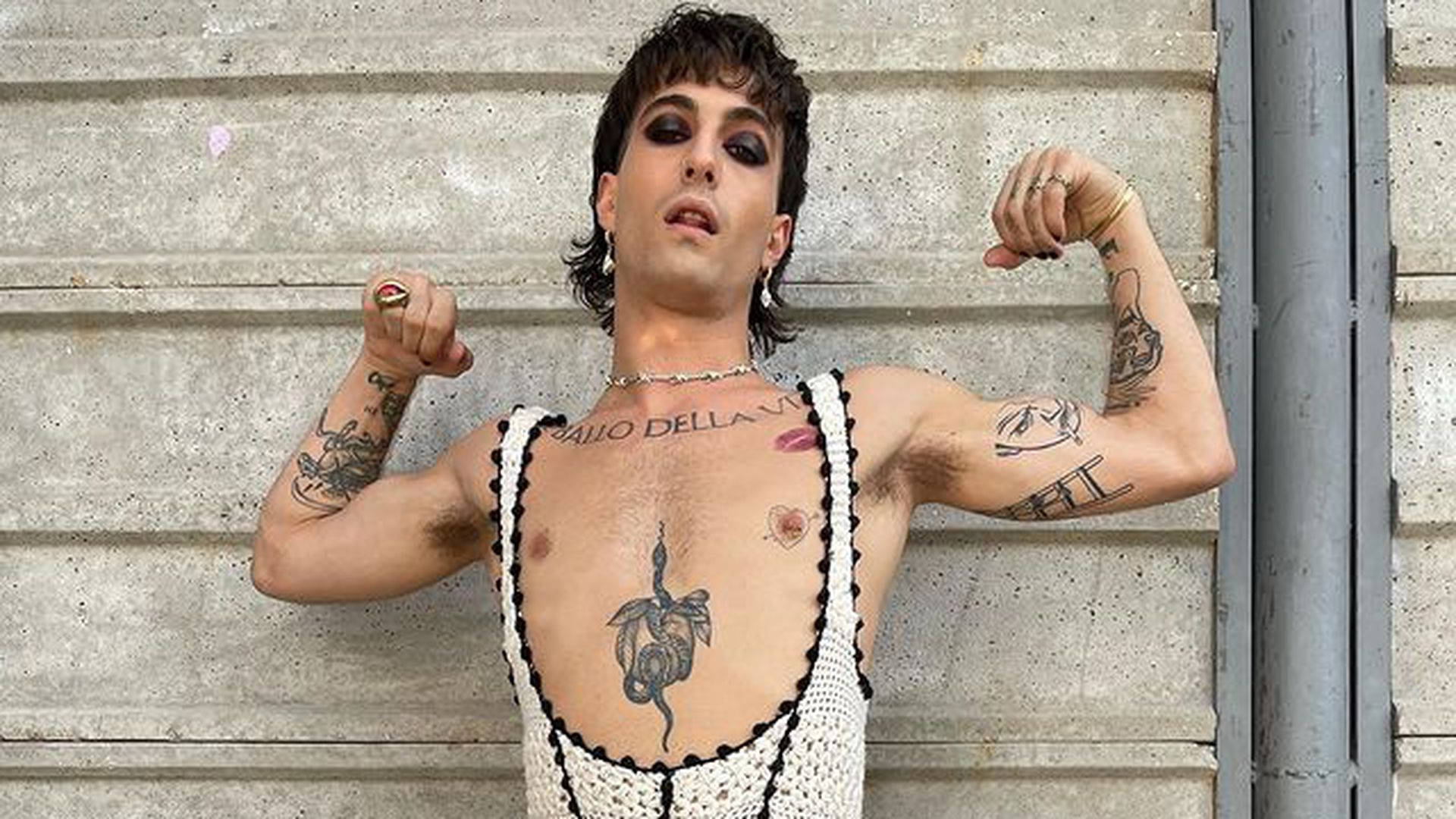 Damiano David, flex, tattooed person, Full HD Desktop Wallpaper